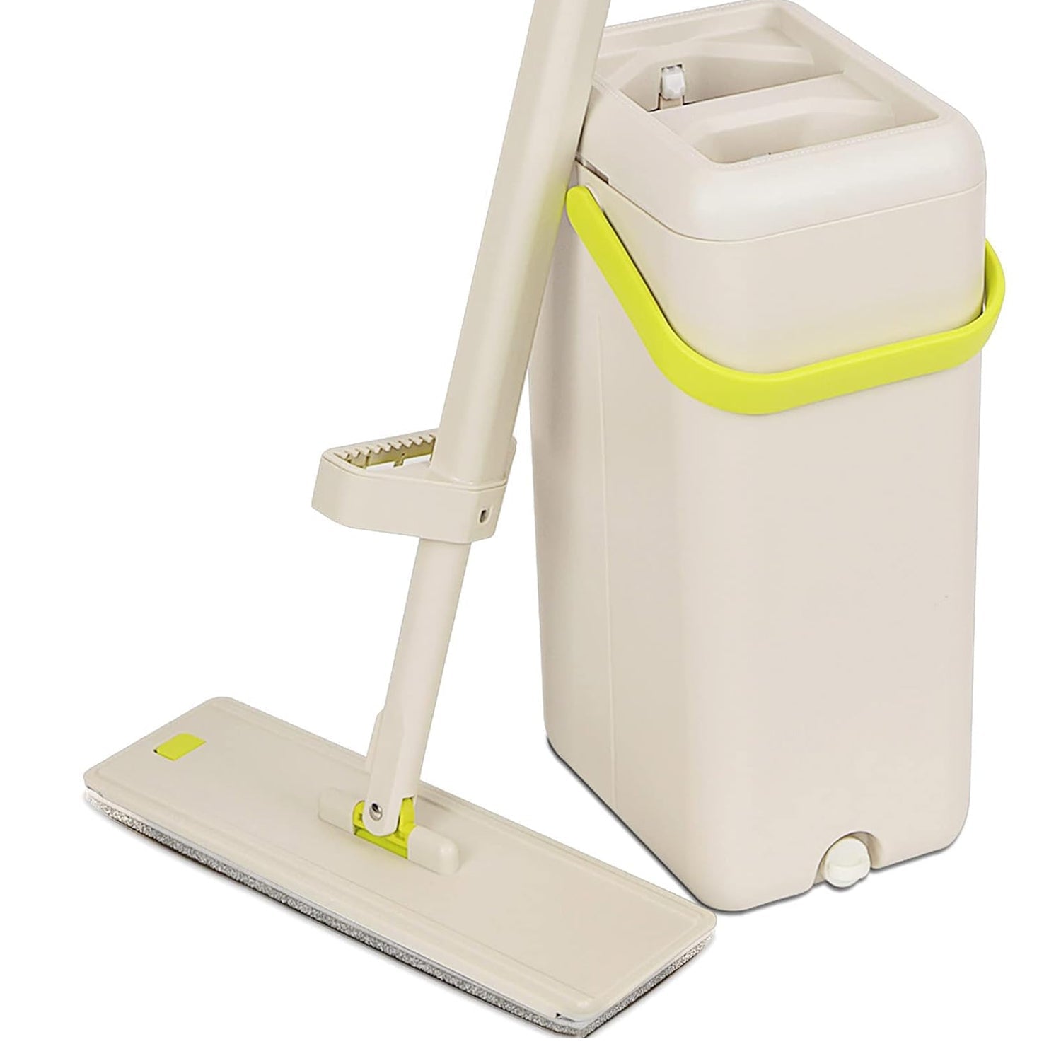 Floor Mop and Bucket Set, Flat Mop for Cleaning with Wringer, Self Clean Damp Mop and Bucket for Hardwood, Laminate, 2 in 1 Hands Free Mop with Washable Microfiber Pad for Wet & Dry Use