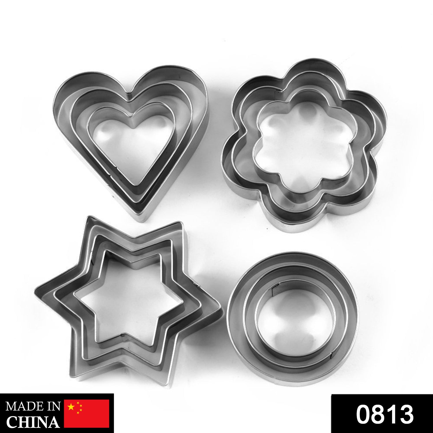 Cookie Cutter Stainless Steel Cookie Cutter with Shape Heart Round Star and Flower (12 Pieces)