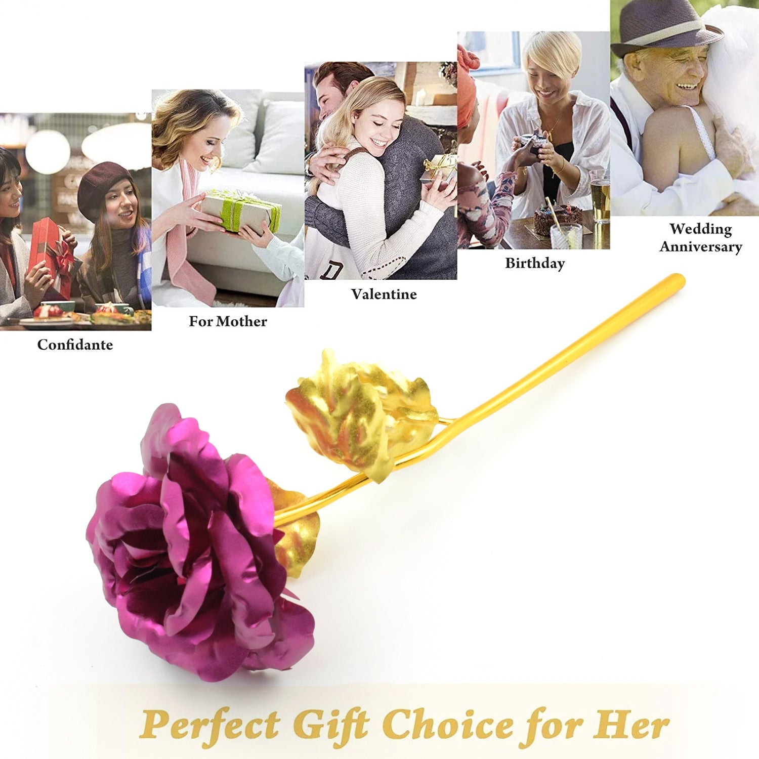 Gold Rose Artificial Rose Flower With Gift Box, Plastic Flowers Best Gifts for Friend Girl Wife Women, Golden Rose Gift for Valentine's Day, Mother's Day, Anniversary, Birthday, Wedding, Gold (1 Pc)