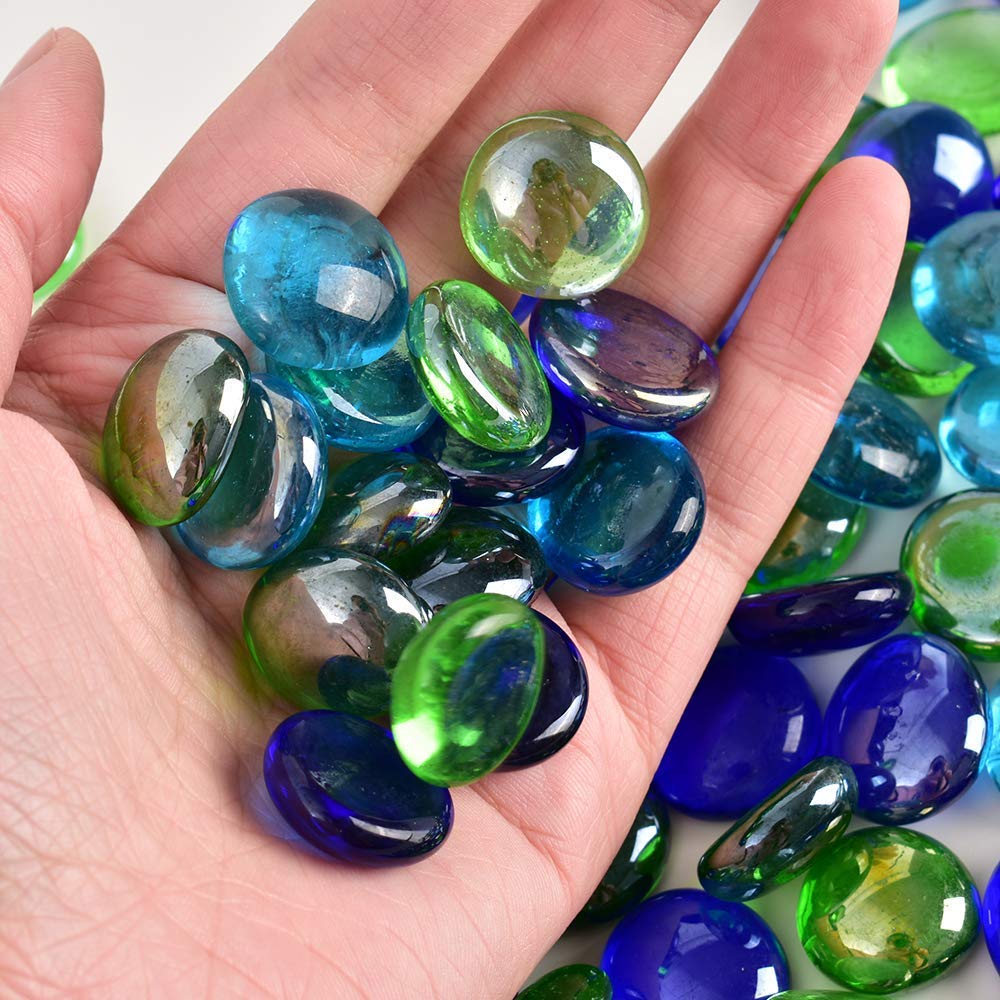 Glass Gem Stone, Flat Round Marbles Pebbles for Vase Fillers, Attractive pebbles for Aquarium Fish Tank.