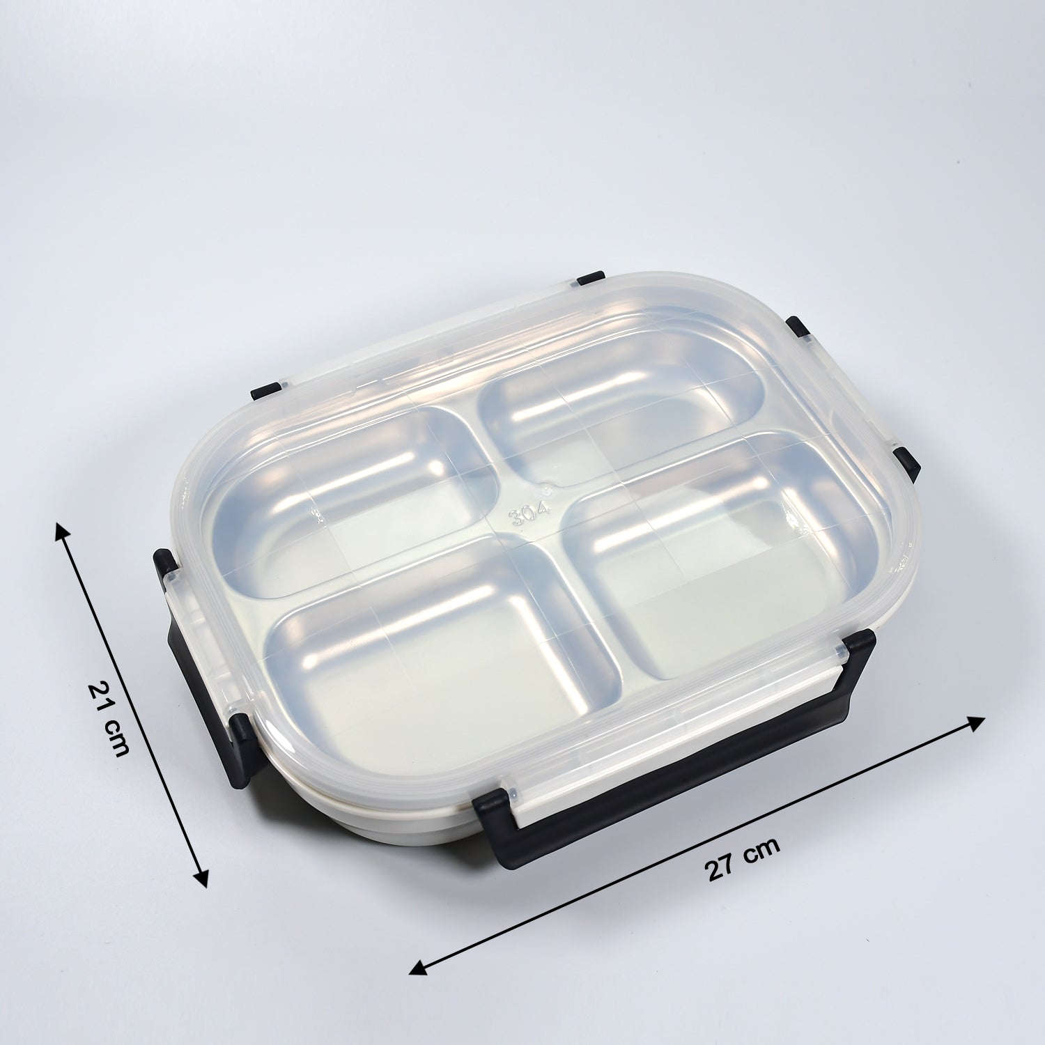 White Transparent 4 Compartment Lunch Box for Kids and adults, Stainless Steel Lunch Box with 4 Compartments.