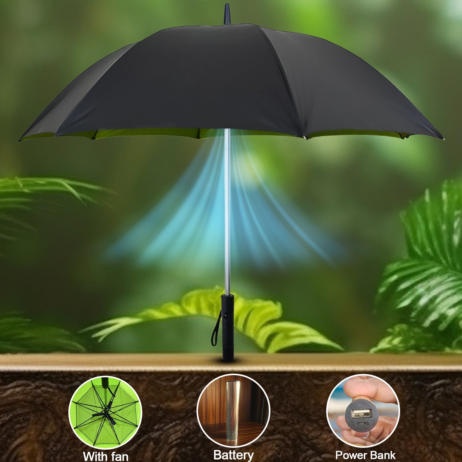 Sun Umbrella with Inside Fan & Power Bank Umbrellas For Summer (1 Pc)