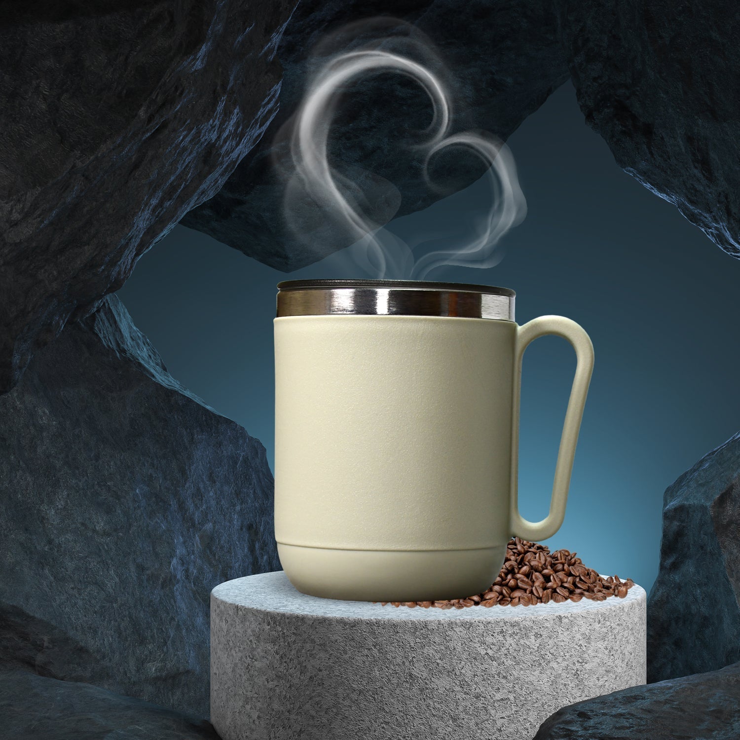 Ganesh Premium Stainless Steel Coffee Mug with heat resistant mug lid. Approx 400Ml mug.