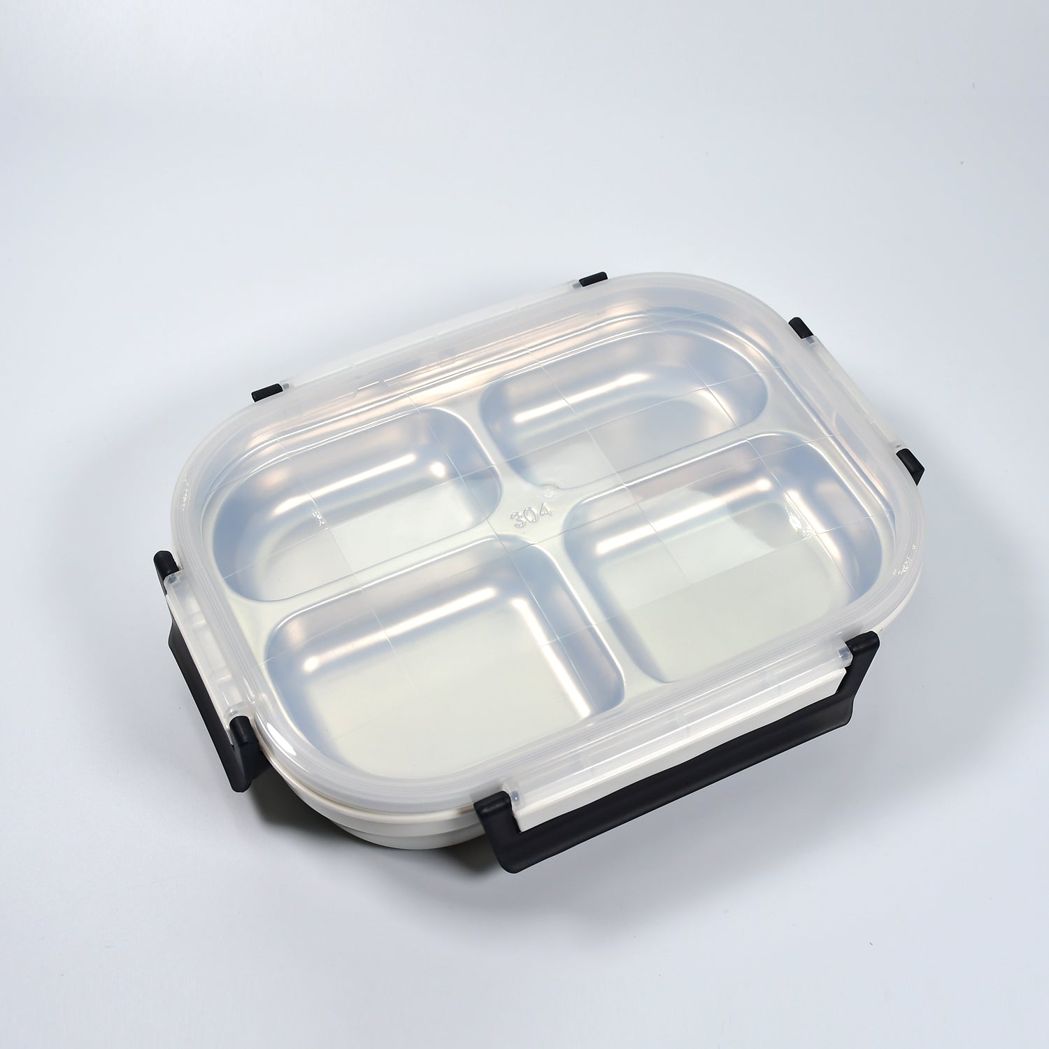 White Transparent 4 Compartment Lunch Box for Kids and adults, Stainless Steel Lunch Box with 4 Compartments.