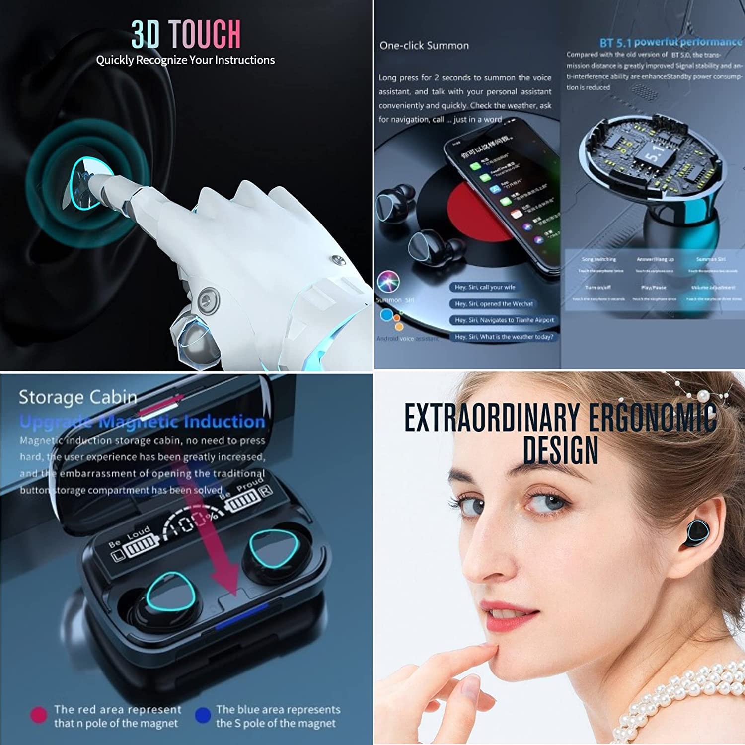 M19 Newest Wireless In-Ear Earbuds Bluetooth 5.0 Headphones Mini Stereo Earbuds Sport Headset Bass Sound Built-in Mic phone  TWS (Ear buds, AirPods, Headphones)