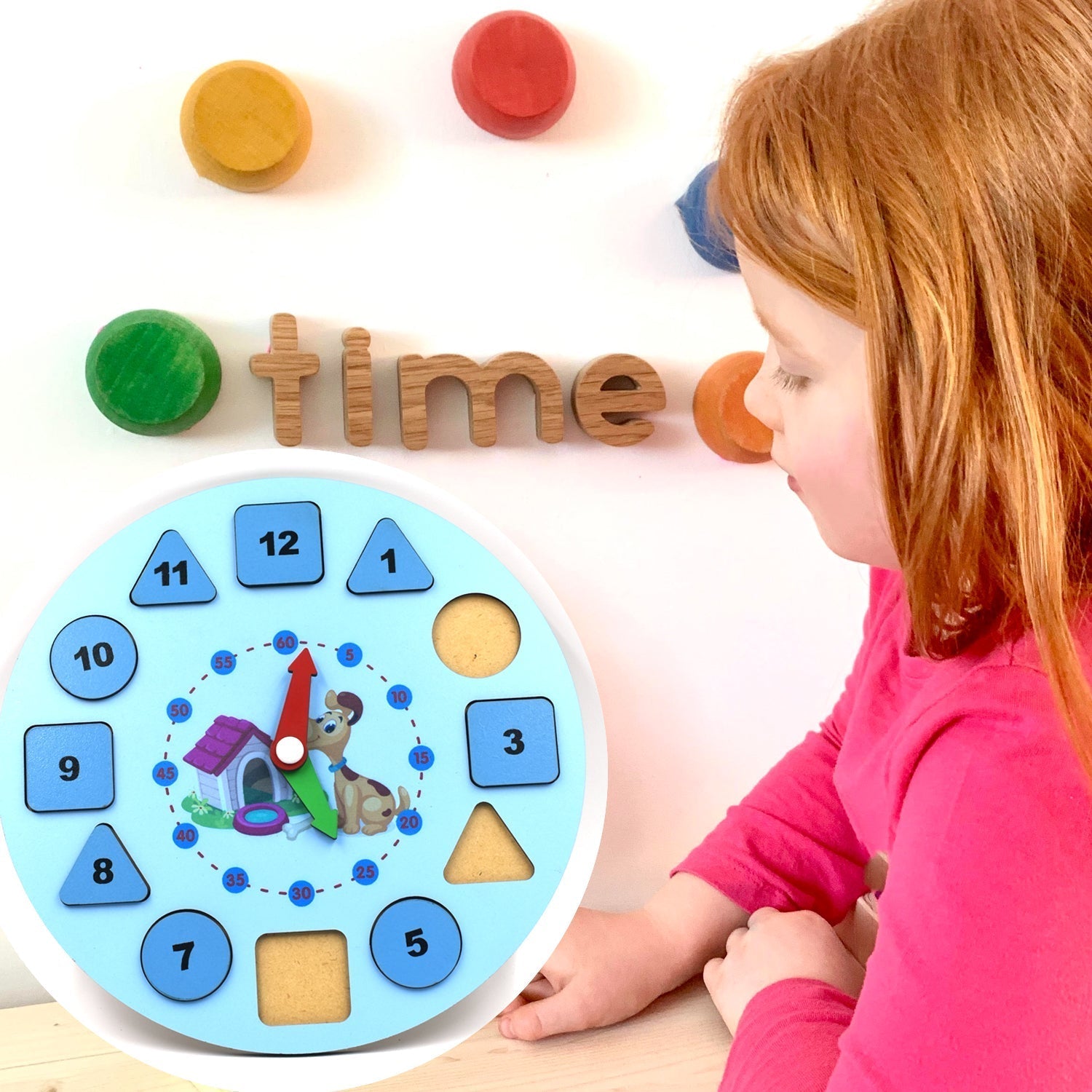 AT49 Wooden Clock Toy and game for kids and babies for playing and enjoying purposes.