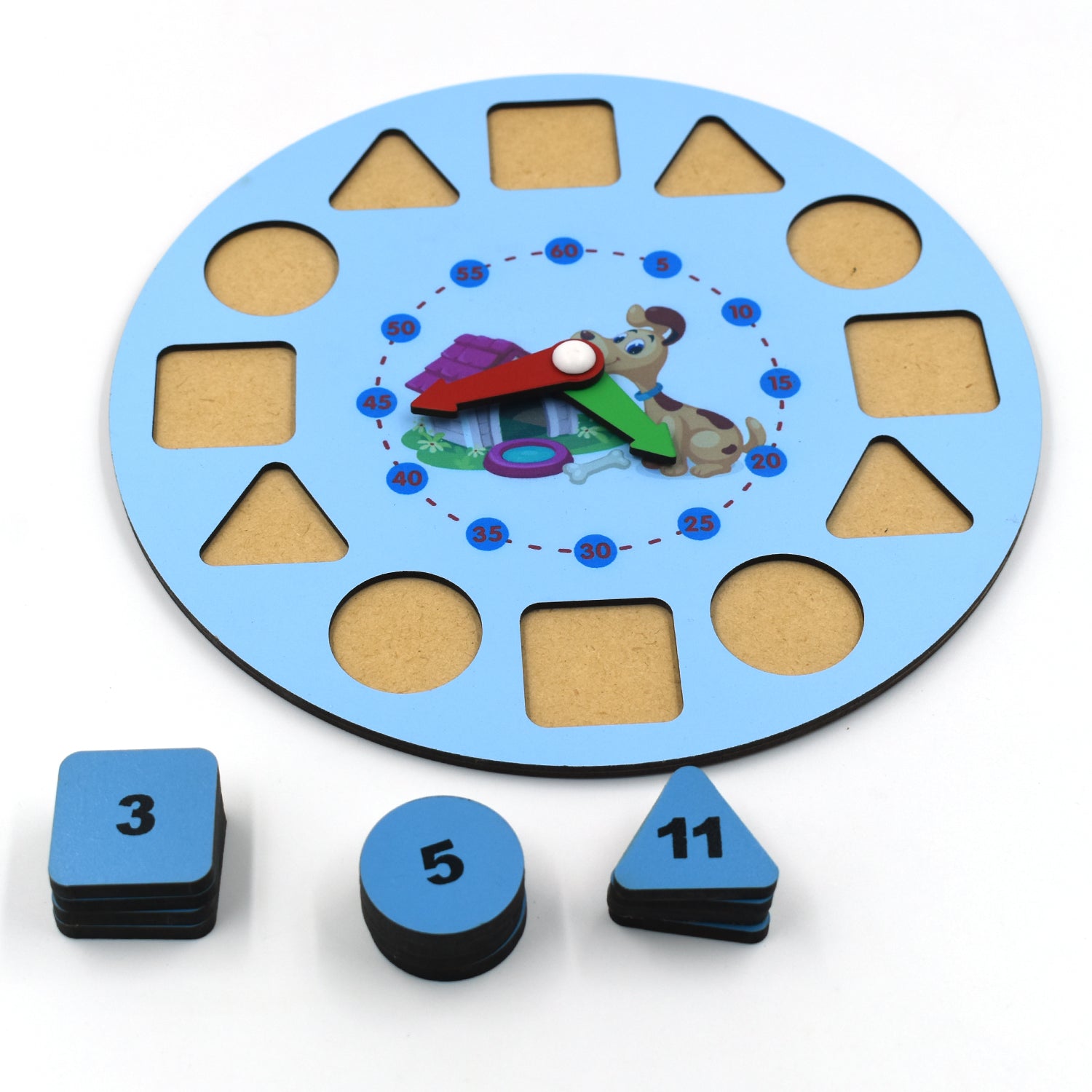 AT49 Wooden Clock Toy and game for kids and babies for playing and enjoying purposes.