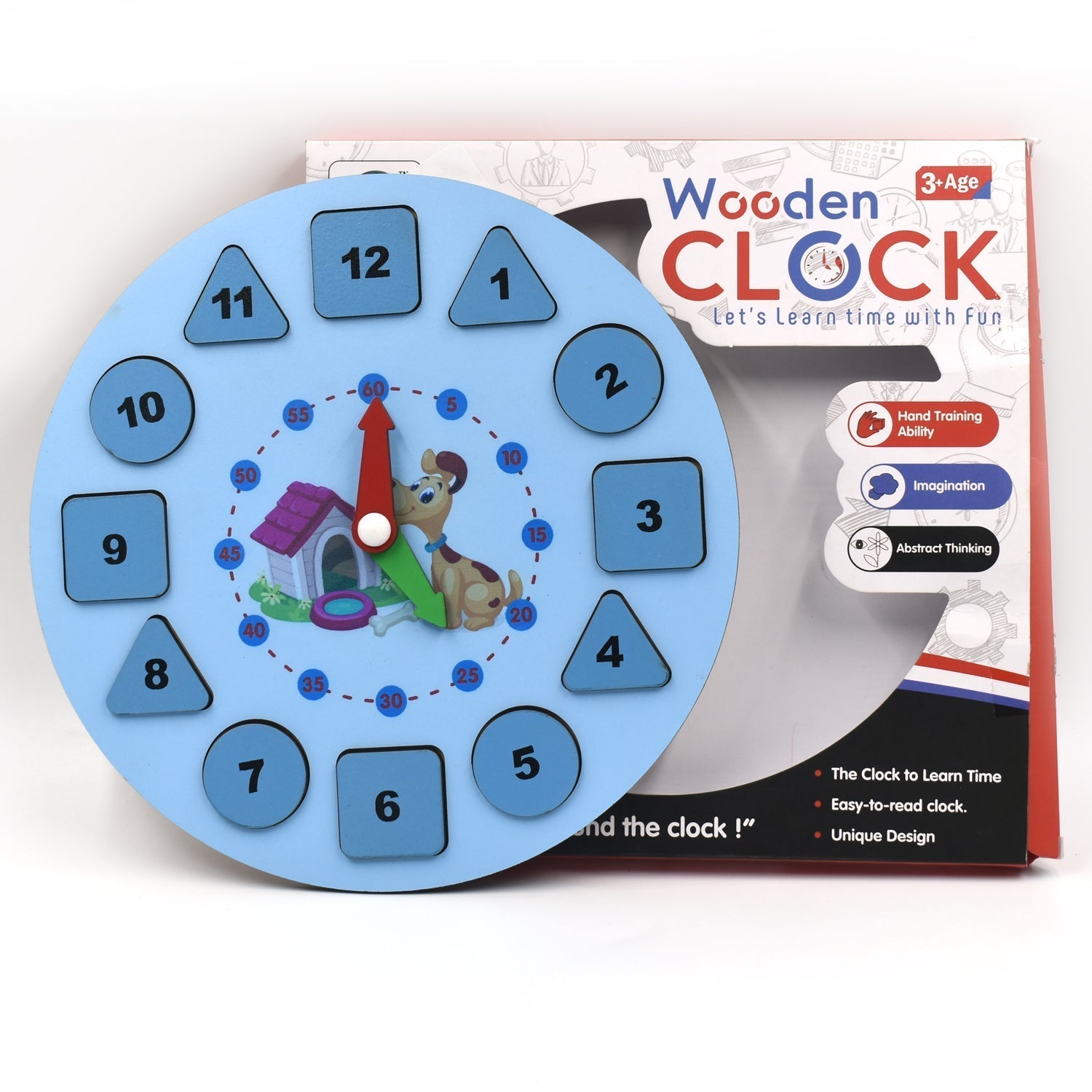 AT49 Wooden Clock Toy and game for kids and babies for playing and enjoying purposes.