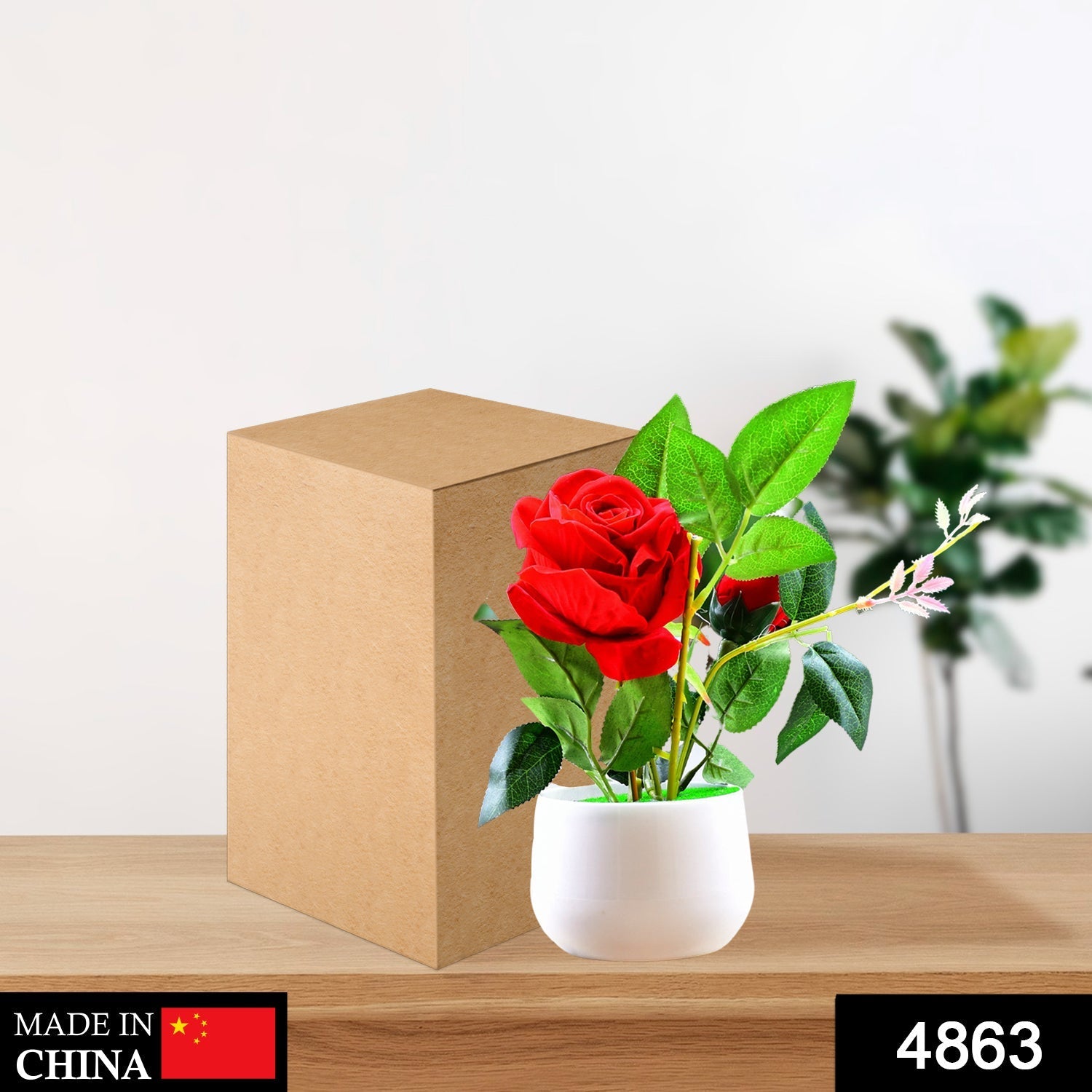 Artificial Rose Flower Plant With Pot, For Home Office Or Gift