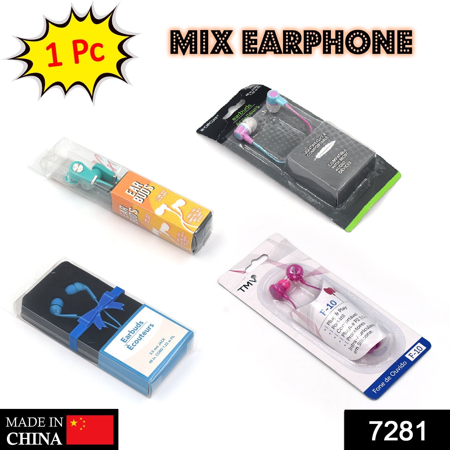 Earphones with mix different colors and various shapes and designs ( 1 pc)