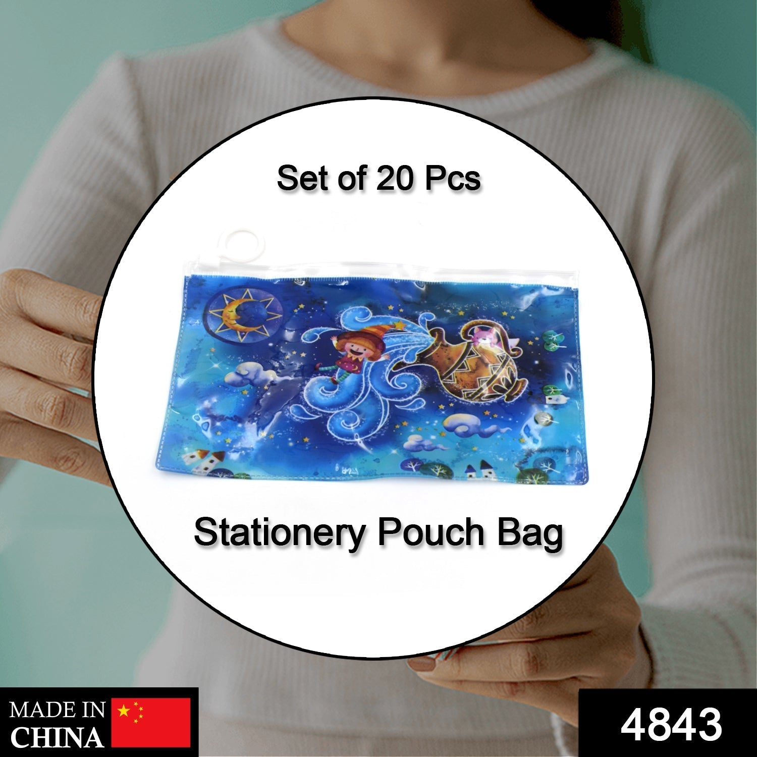 20 Pc Blue Printed Pouch For Carrying Stationary Stuffs And All By The Students.