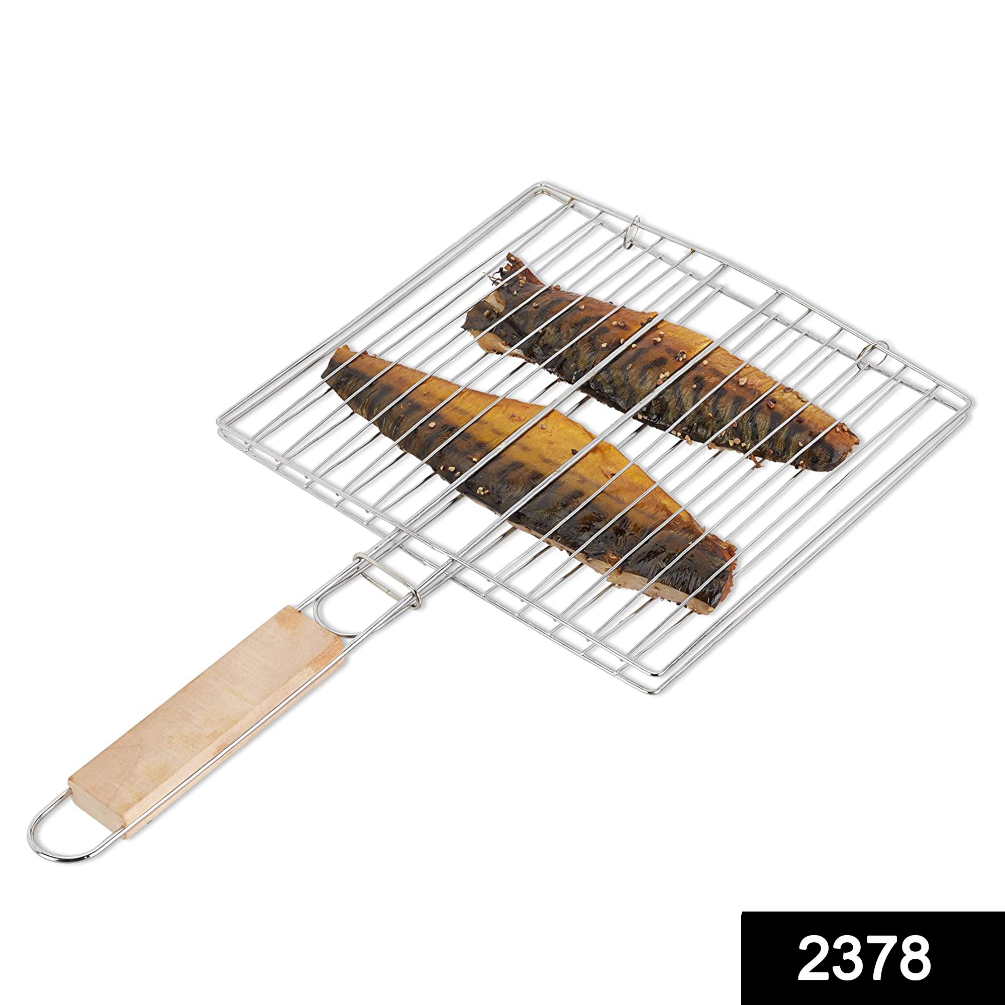 Kitchen Square Roaster Papad Grill Barbecue Grill with Wooden Handle