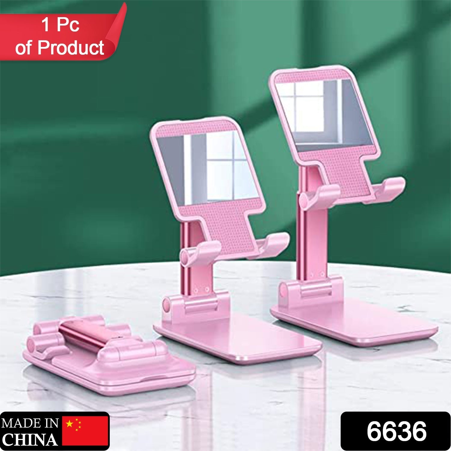 Desktop Cell Phone Stand Phone Holder with mirror full 3-Way Adjustable Phone Stand for Desk Height + Angles Perfect As Desk Organizers and Accessories.