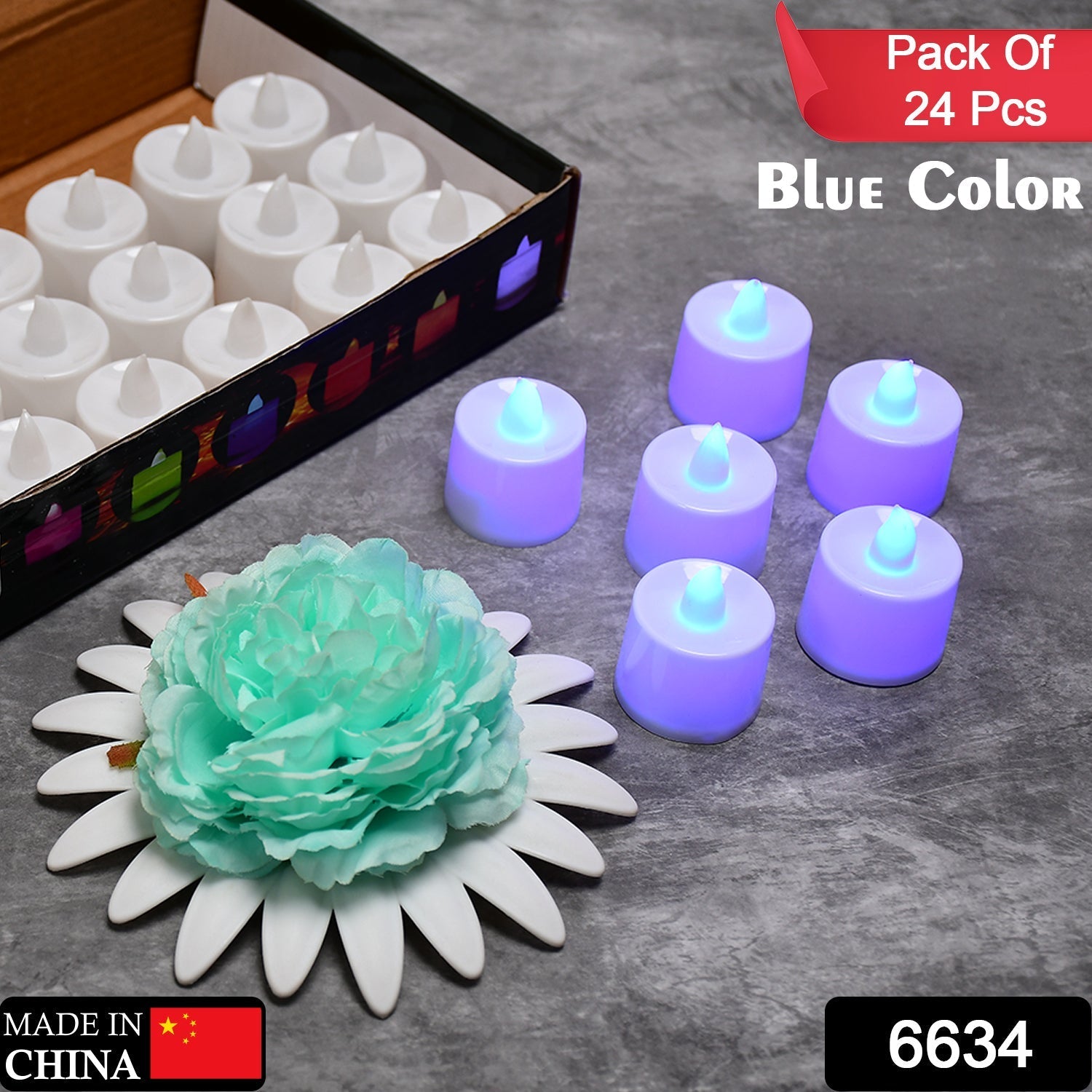 Blue Flameless LED Tealights, Smokeless Plastic Decorative Candles - Led Tea Light Candle For Home Decoration (Pack Of 24)