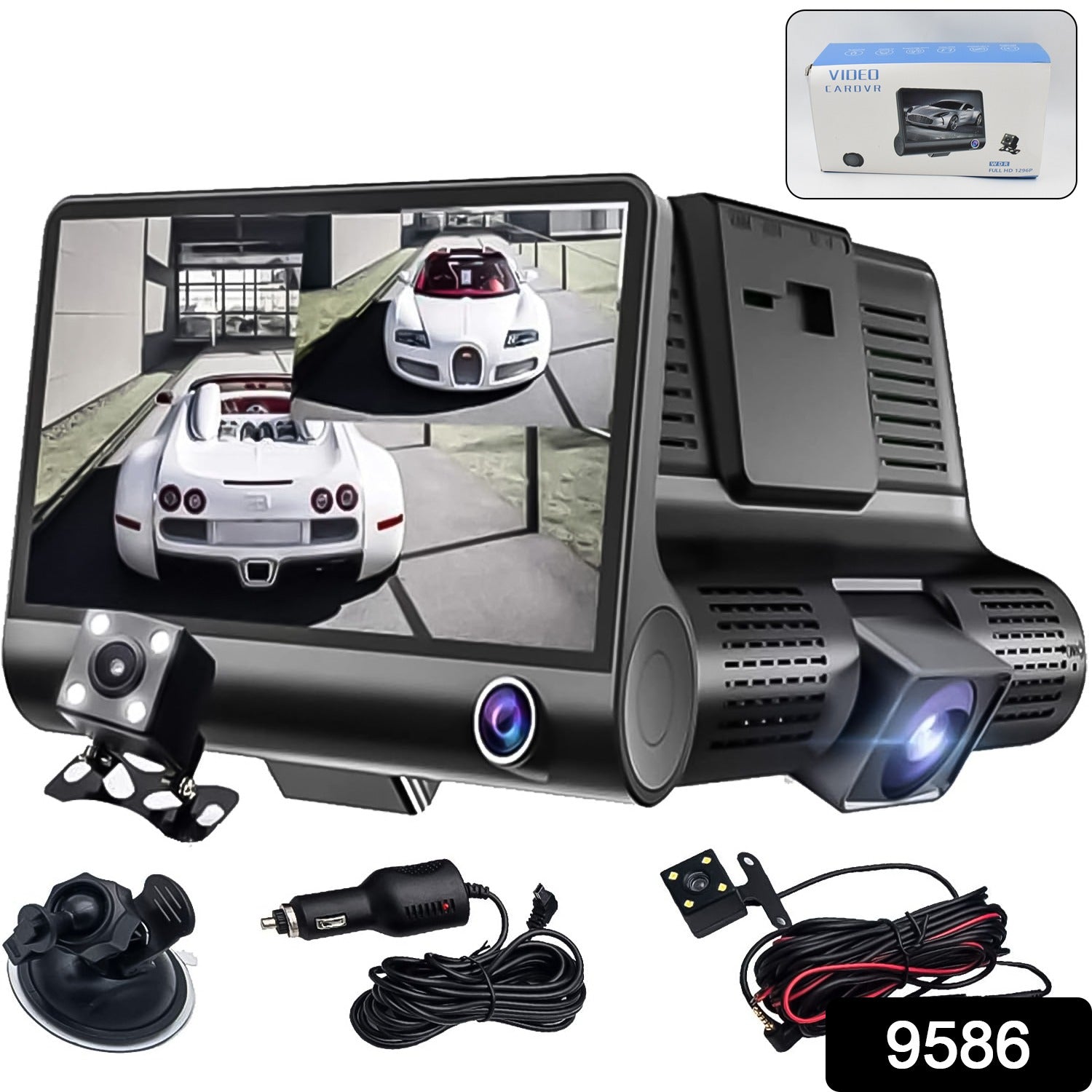 Dual Car DVR Dashboard Full HD Front and Rear Camera for Cars, Loop Recording, 4 HD Display, G-Sensor, Recording (1 Pc)