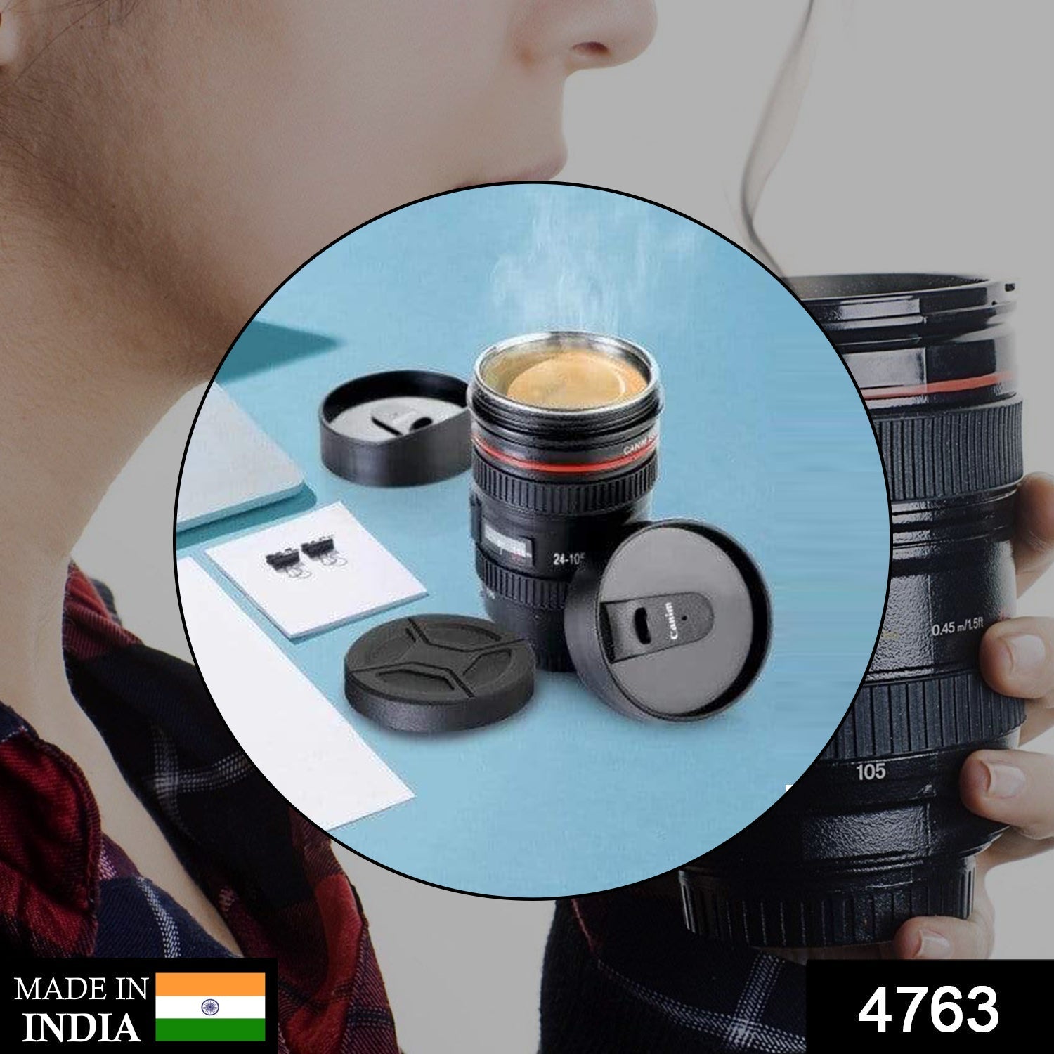 Plastic Camera Lens Stainless Steel Coffee Mug