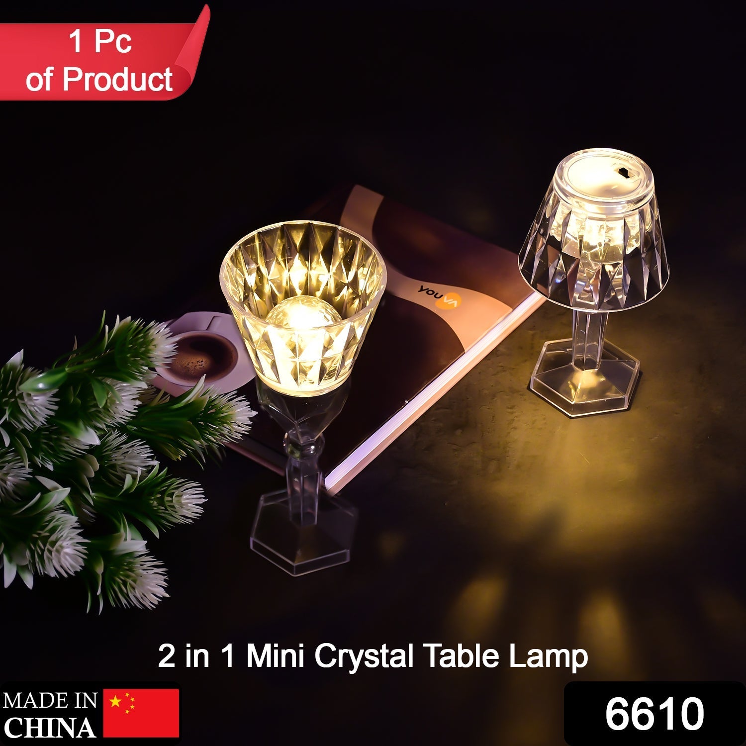 2in1 Transparent Mini Crystal Table Lamp with Reflection Light