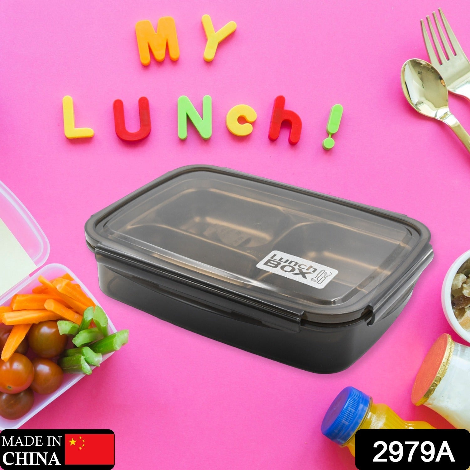 Black Transparent 4 Compartment Lunch Box for Kids and adults, Stainless Steel Lunch Box with 4 Compartments For Office, Travel, School, Home