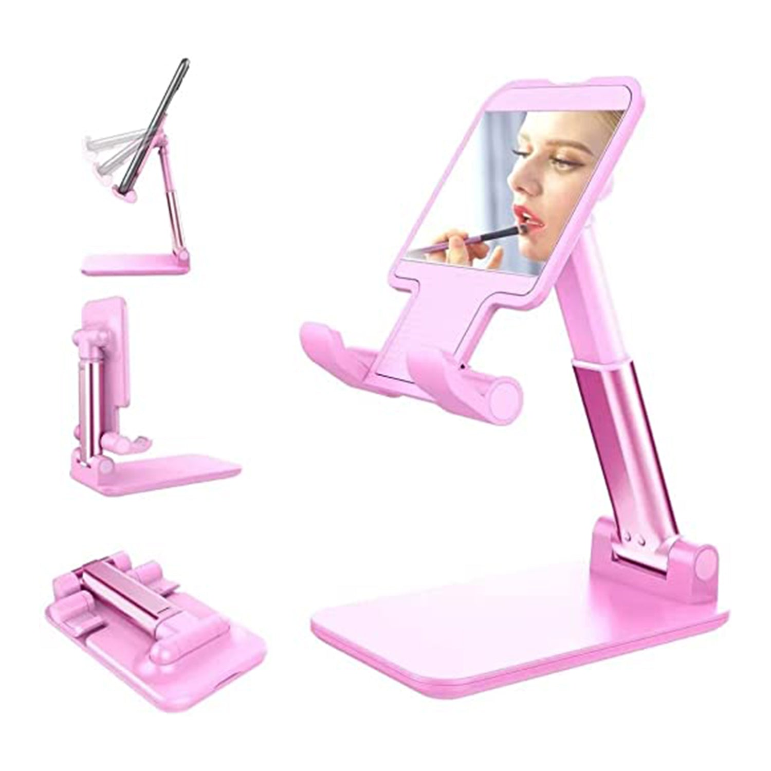 Desktop Cell Phone Stand Phone Holder with mirror full 3-Way Adjustable Phone Stand for Desk Height + Angles Perfect As Desk Organizers and Accessories.