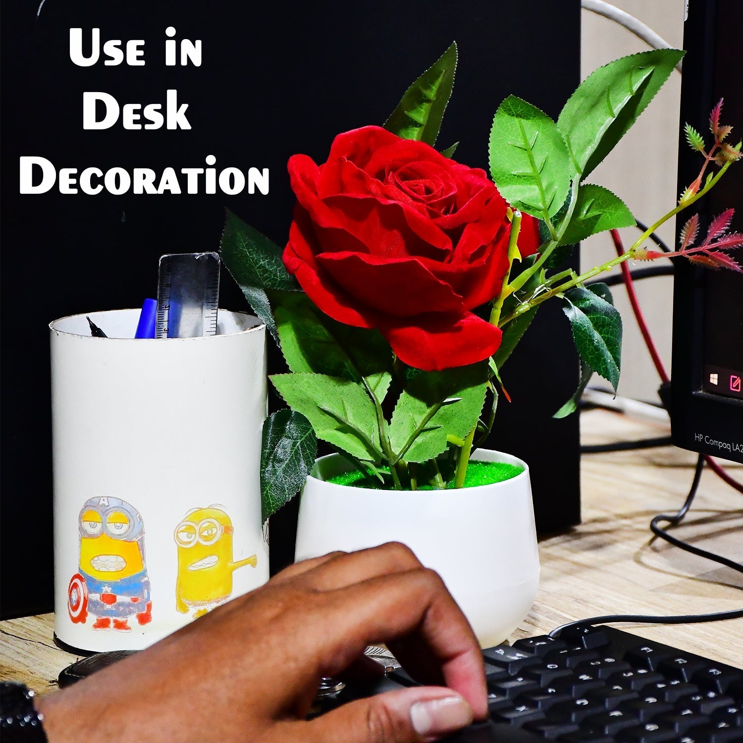 Artificial Rose Flower Plant With Pot, For Home Office Or Gift