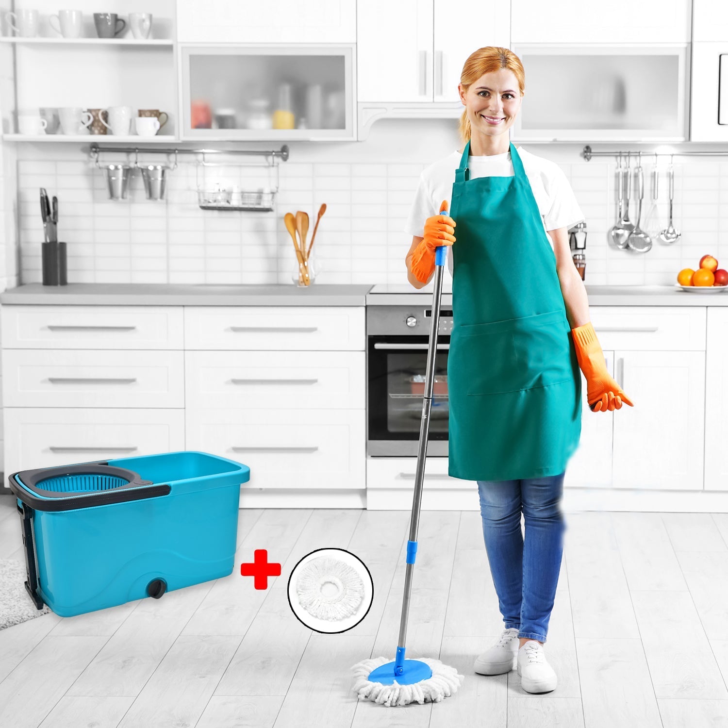 Quick Spin Mop Plastic spin, Bucket Floor Cleaning, Easy Wheels & Big Bucket, Floor Cleaning Mop with Bucket