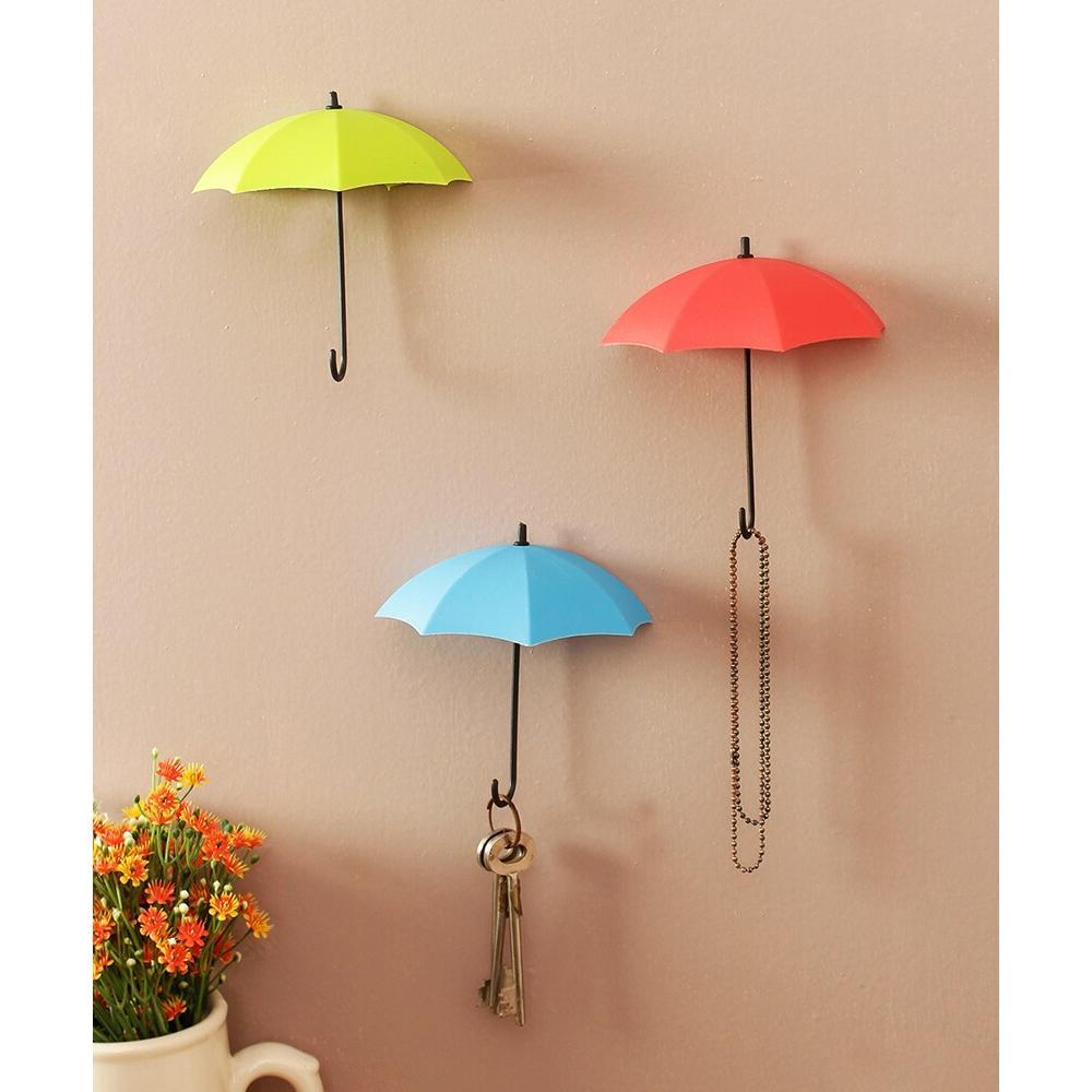 3pcs / set Cute Umbrella Wall Mount Key Holder Wall Hook Hanger Organizer Durable Wall hooks bathroom kitchen Umbrella Wall Hook keyholdervvv