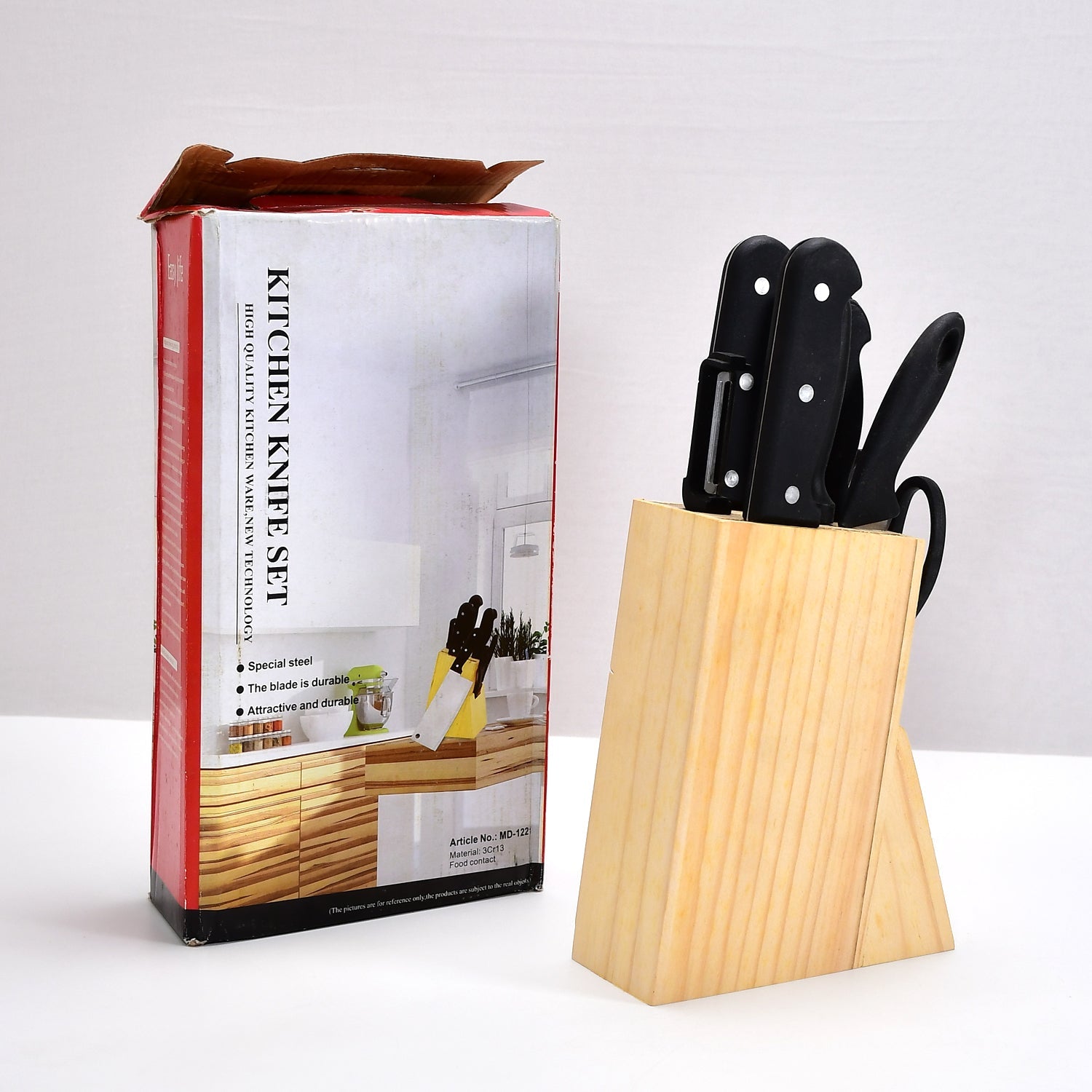 7 Piece Kitchen Knife Set and Vegetable Peeler Set with wooden block