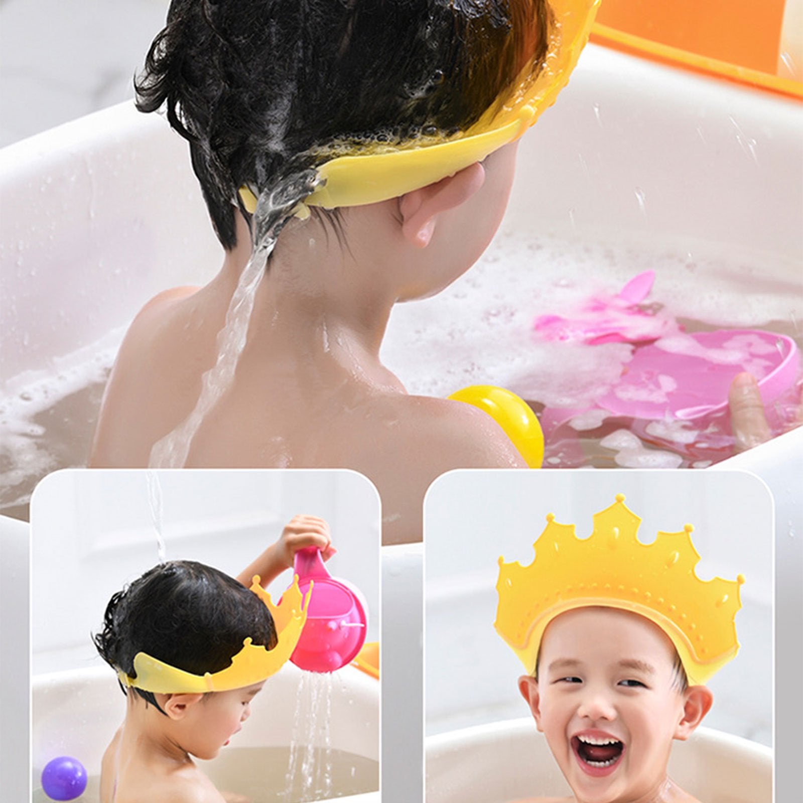 Crown Baby Shower Cap Adjustable Crown Baby Child Protection, Eye Protection, Ear Protection, Adjustable Swim Cap, Waterproof and Adjustable for Kids and Babies