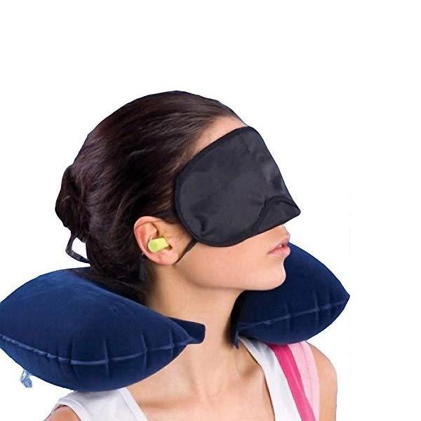 3in1 Air Travel Kit with Pillow, Ear Buds & Eye Mask