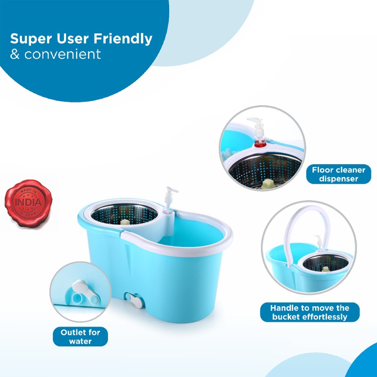 Plastic Spinner Bucket Mop 360 Degree Self Spin Wringing with 2 Absorbers for Home and Office Floor Cleaning Mops Set