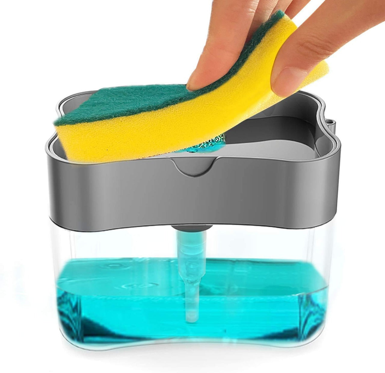 2-in-1 Liquid Soap Dispenser on Countertop with Sponge Holder