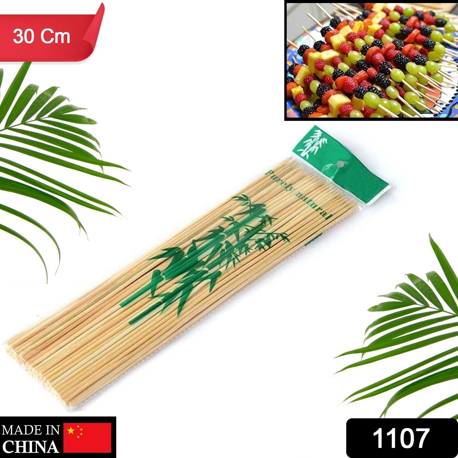 Camping Wooden Color Bamboo BBQ Skewers Barbecue Shish Kabob Sticks Fruit Kebab Meat Party Fountain Bamboo BBQ Sticks Skewers Wooden (30cm)