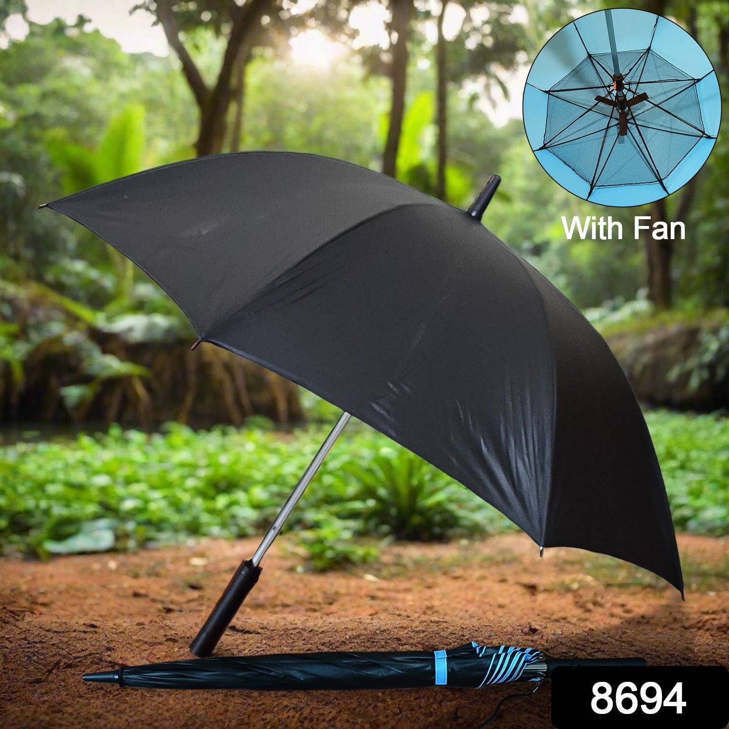 Sun Umbrella With Inside Fan & Power Bank Umbrellas For Summer (1 Pc)