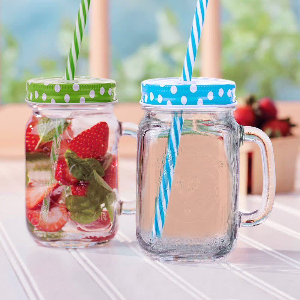 Drinking Cup / Glass / Mug Mason Jar with Handle & Straw