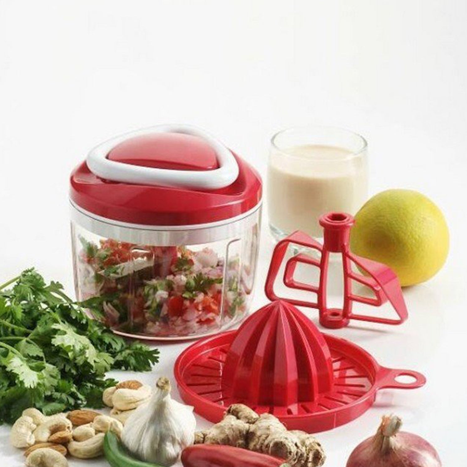 Ganesh Easy Pull 3-in-1 Plastic Chopper (650ml, 125mm, Red)