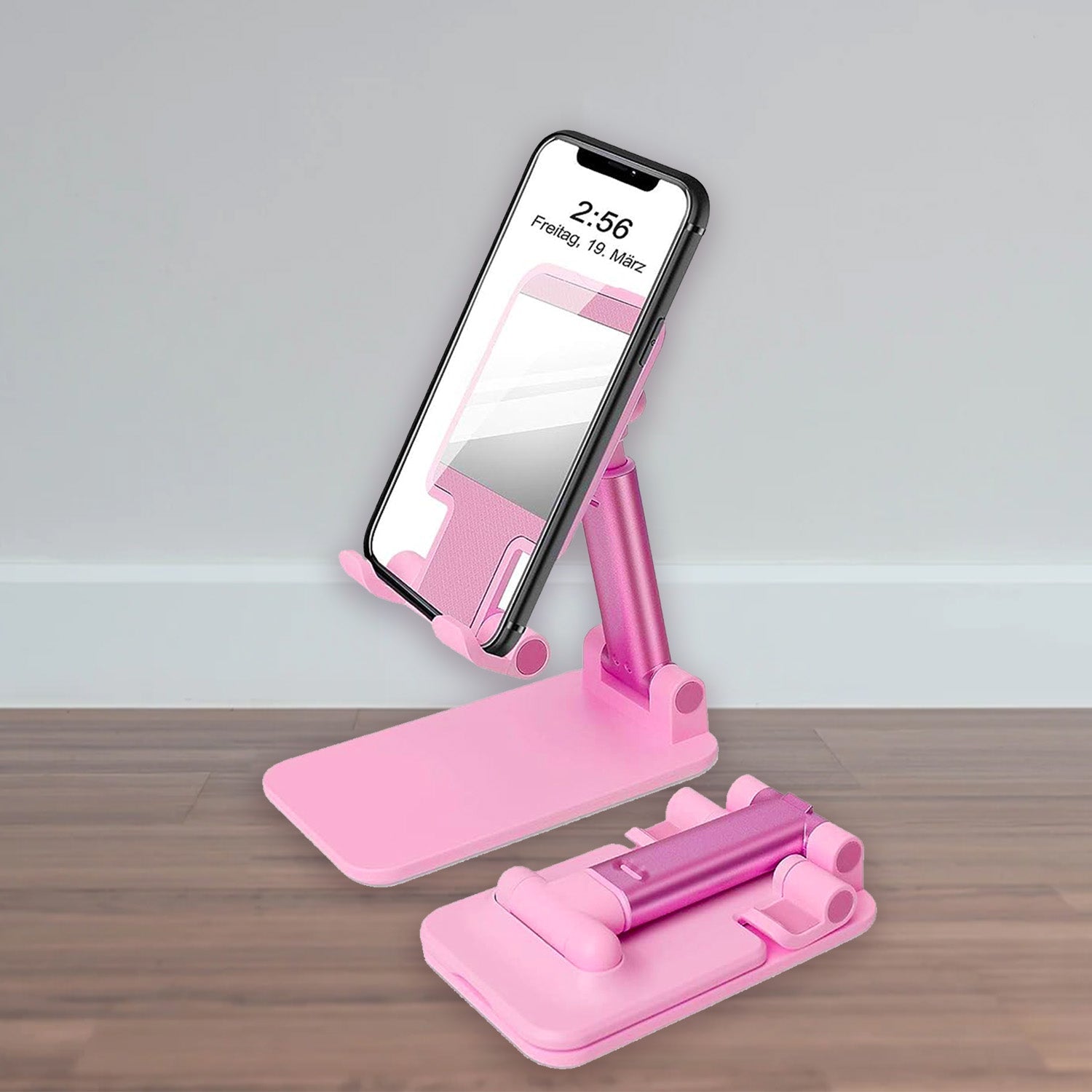 DESKTOP CELL PHONE STAND PHONE HOLDER WITH MIRROR FULL 3-WAY ADJUSTABLE PHONE STAND FOR DESK HEIGHT + ANGLES PERFECT AS DESK ORGANIZERS AND ACCESSORIES