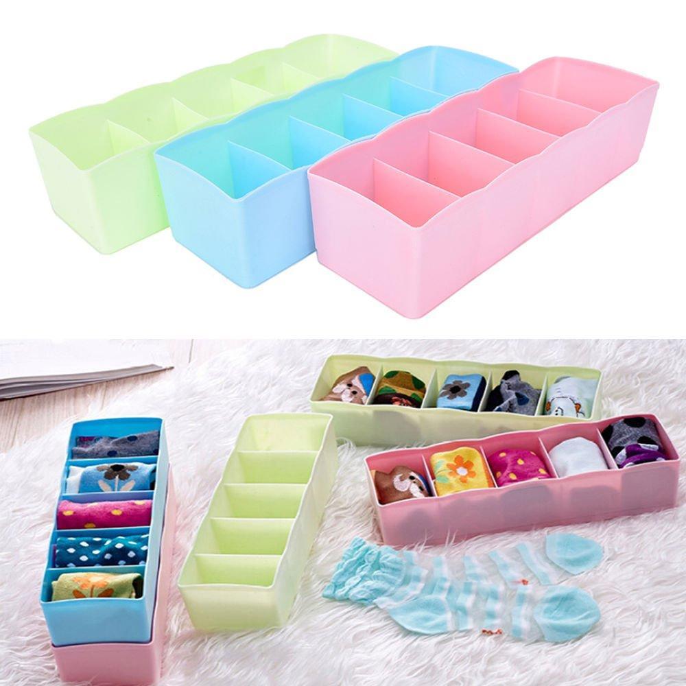 5 Compartments Socks / Handkerchief / Underwear Storage Box Socks Drawer Closet Organizer Storage Boxes (pack of 2)