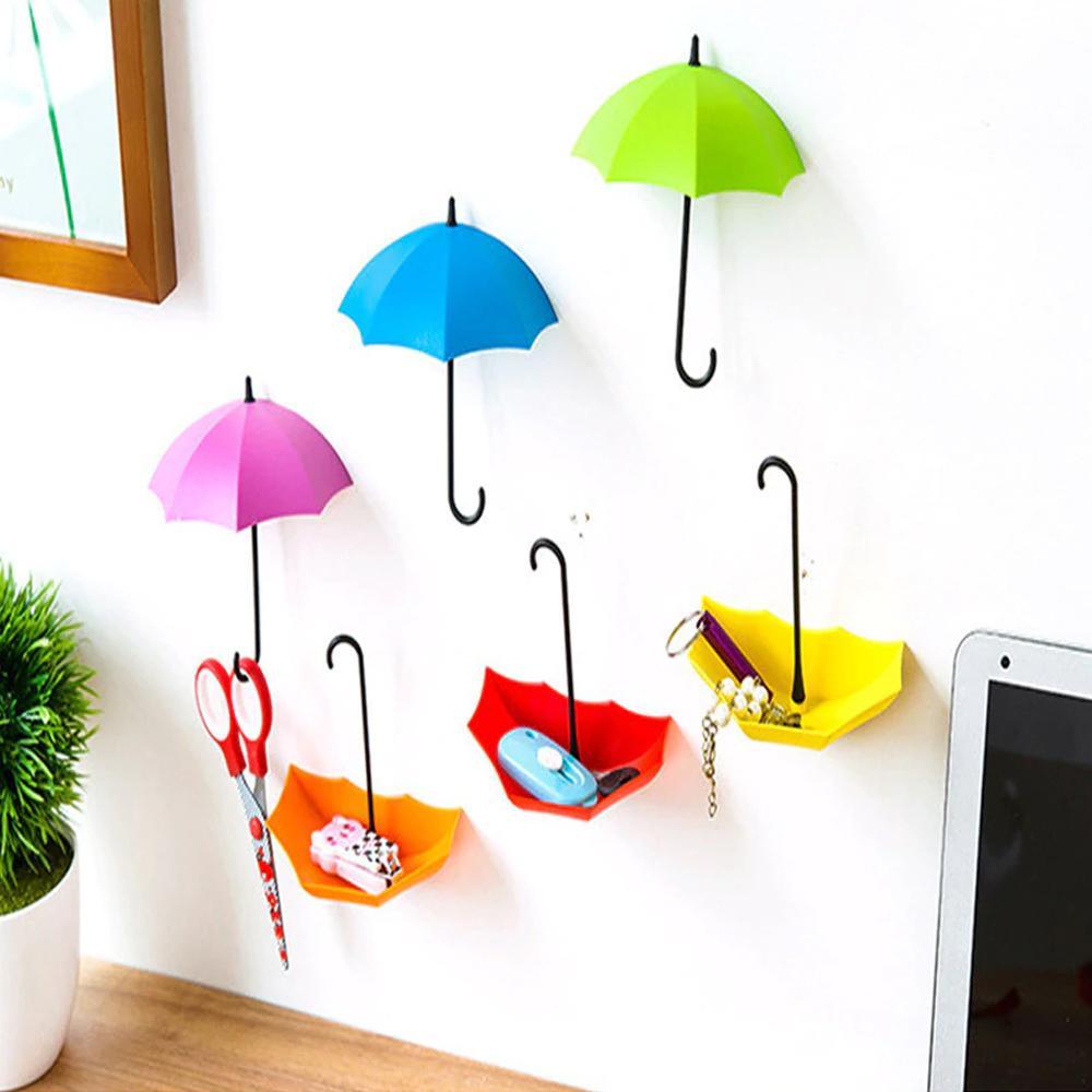 3pcs / set Cute Umbrella Wall Mount Key Holder Wall Hook Hanger Organizer Durable Wall hooks bathroom kitchen Umbrella Wall Hook keyholdervvv