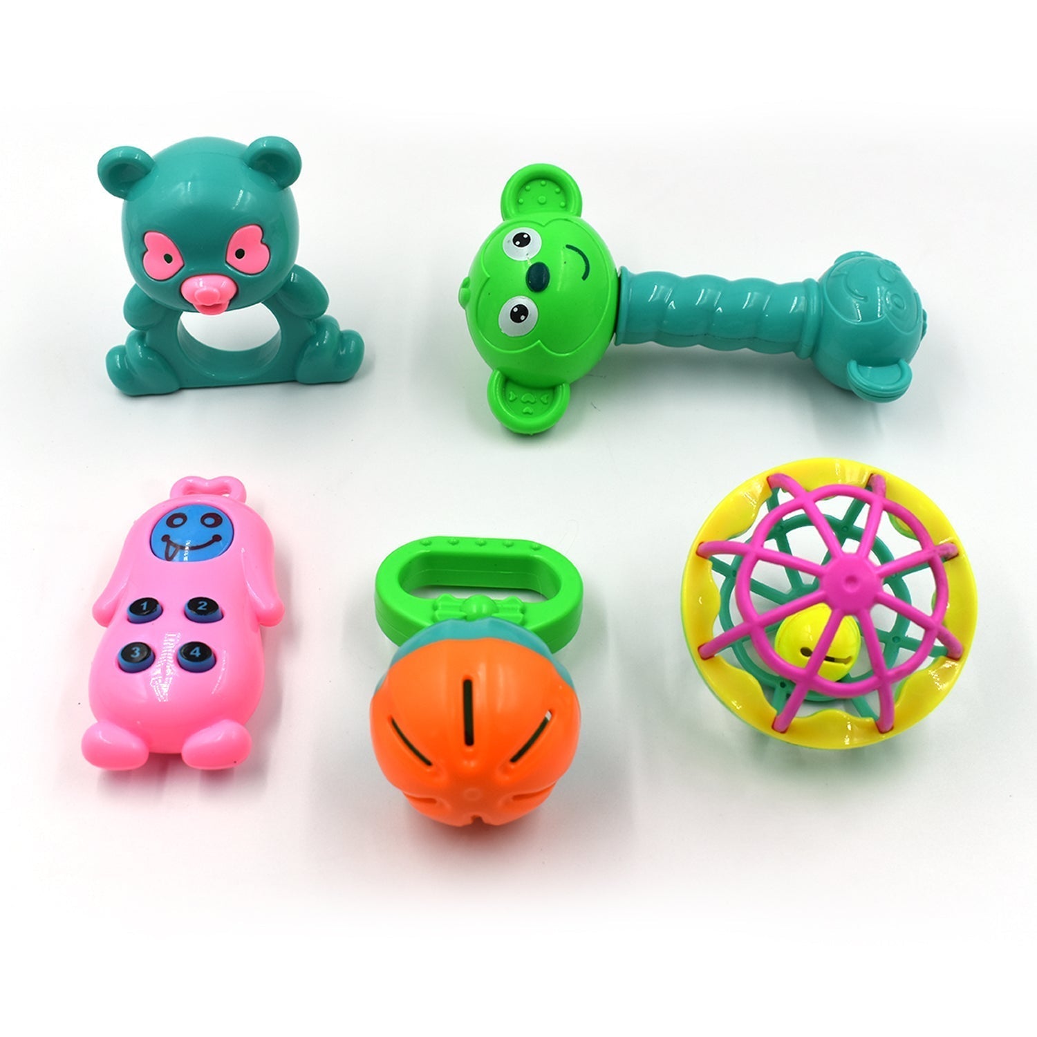 AT38 5Pc Rattles Baby Toy and game for kids and babies for playing and enjoying purposes.