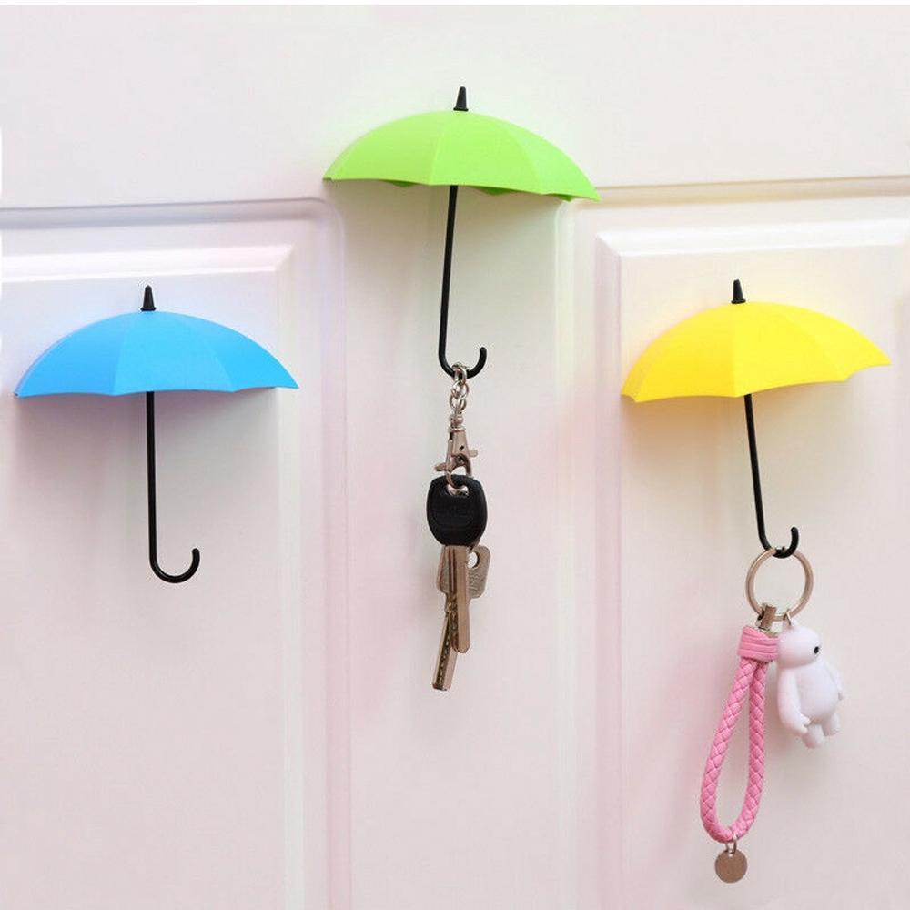 3pcs / set Cute Umbrella Wall Mount Key Holder Wall Hook Hanger Organizer Durable Wall hooks bathroom kitchen Umbrella Wall Hook keyholdervvv