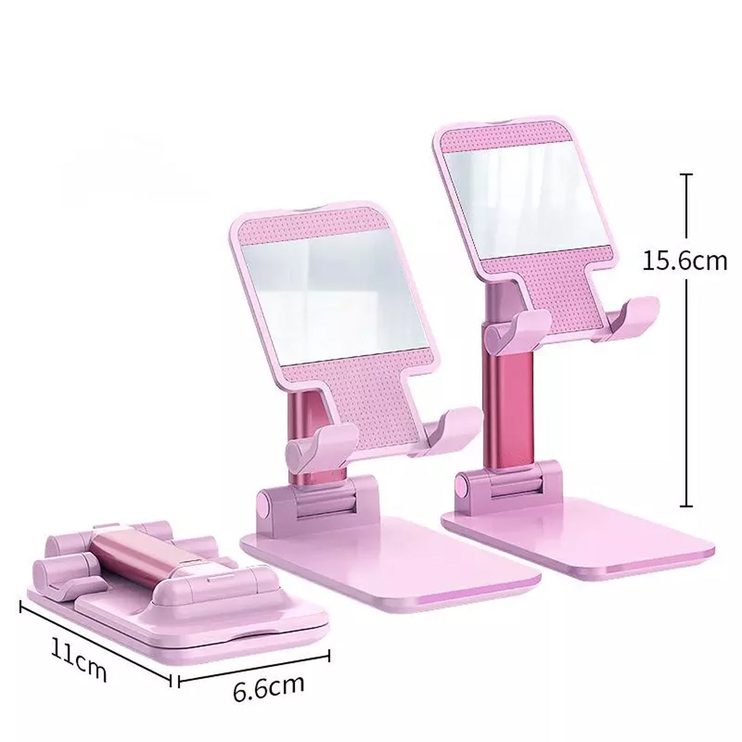 Desktop Cell Phone Stand Phone Holder with mirror full 3-Way Adjustable Phone Stand for Desk Height + Angles Perfect As Desk Organizers and Accessories.