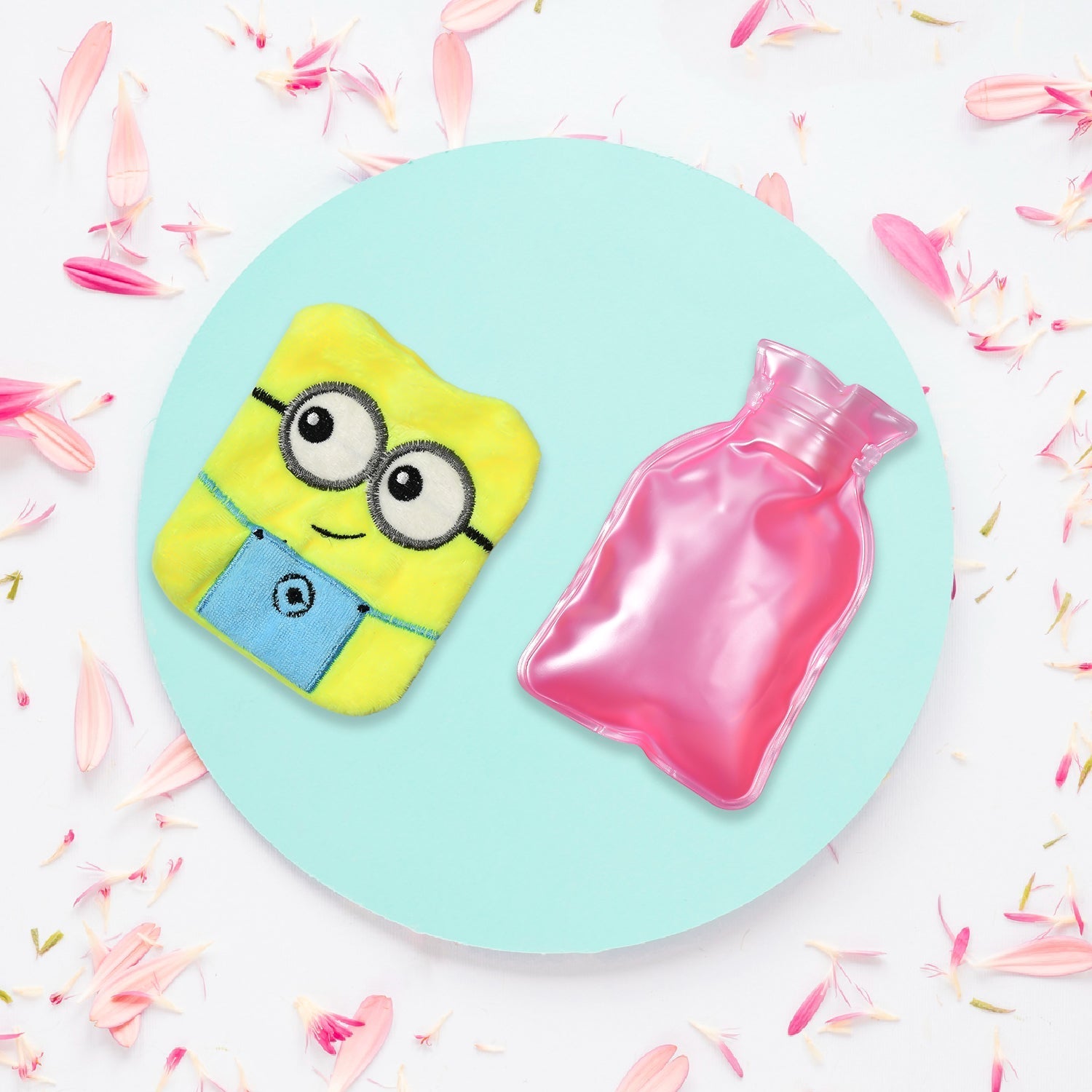 2Eye Minions small Hot Water Bag with Cover for Pain Relief, Neck, Shoulder Pain and Hand, Feet Warmer, Menstrual Cramps.