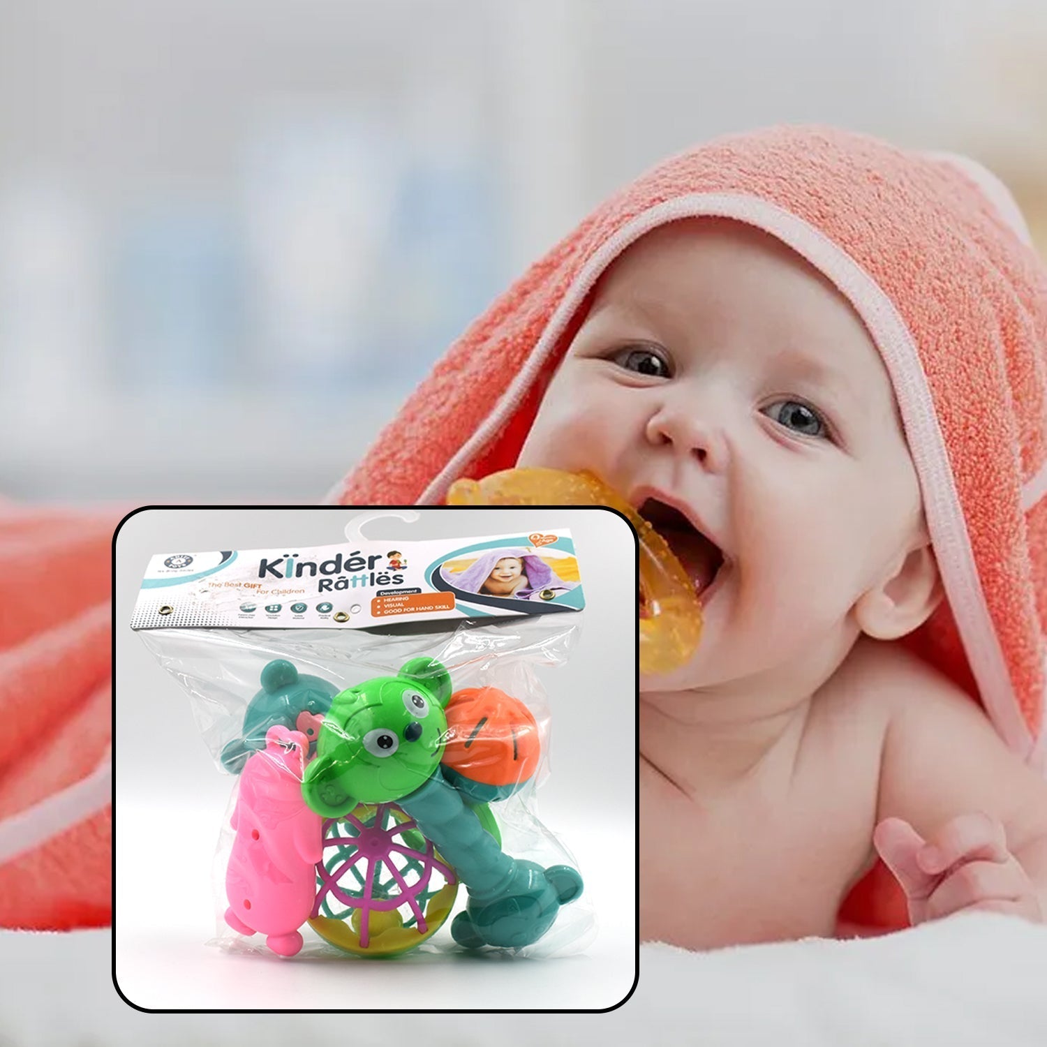 AT38 5Pc Rattles Baby Toy and game for kids and babies for playing and enjoying purposes.