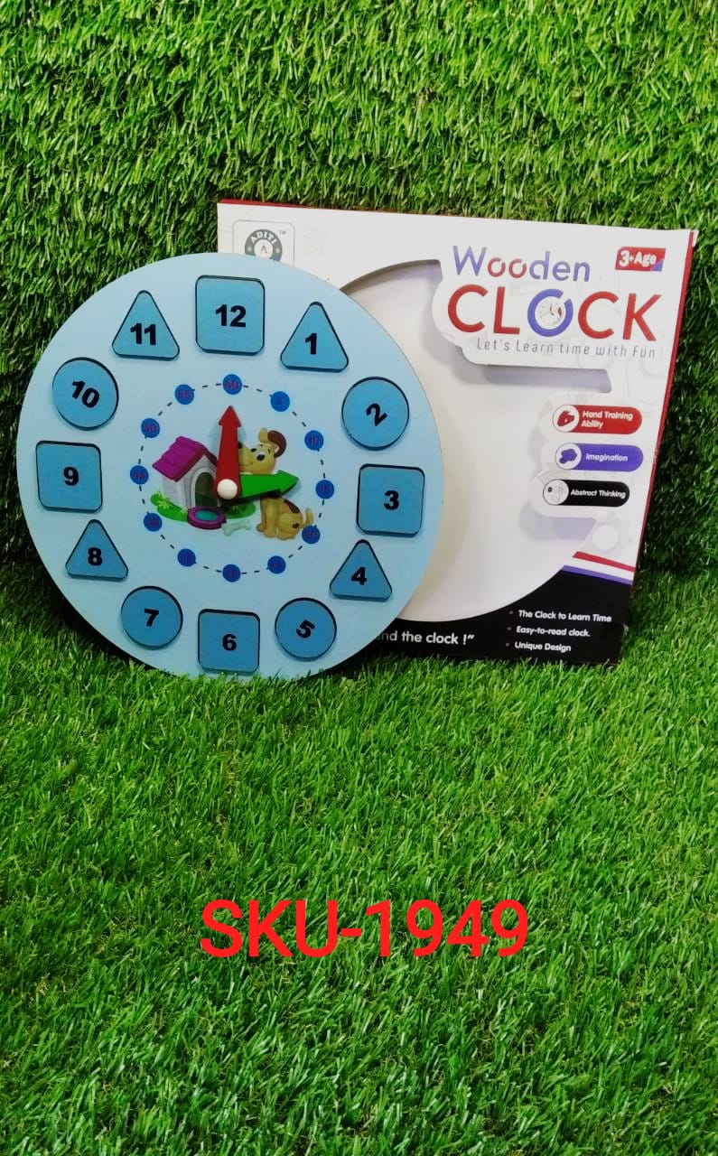 AT49 Wooden Clock Toy and game for kids and babies for playing and enjoying purposes.