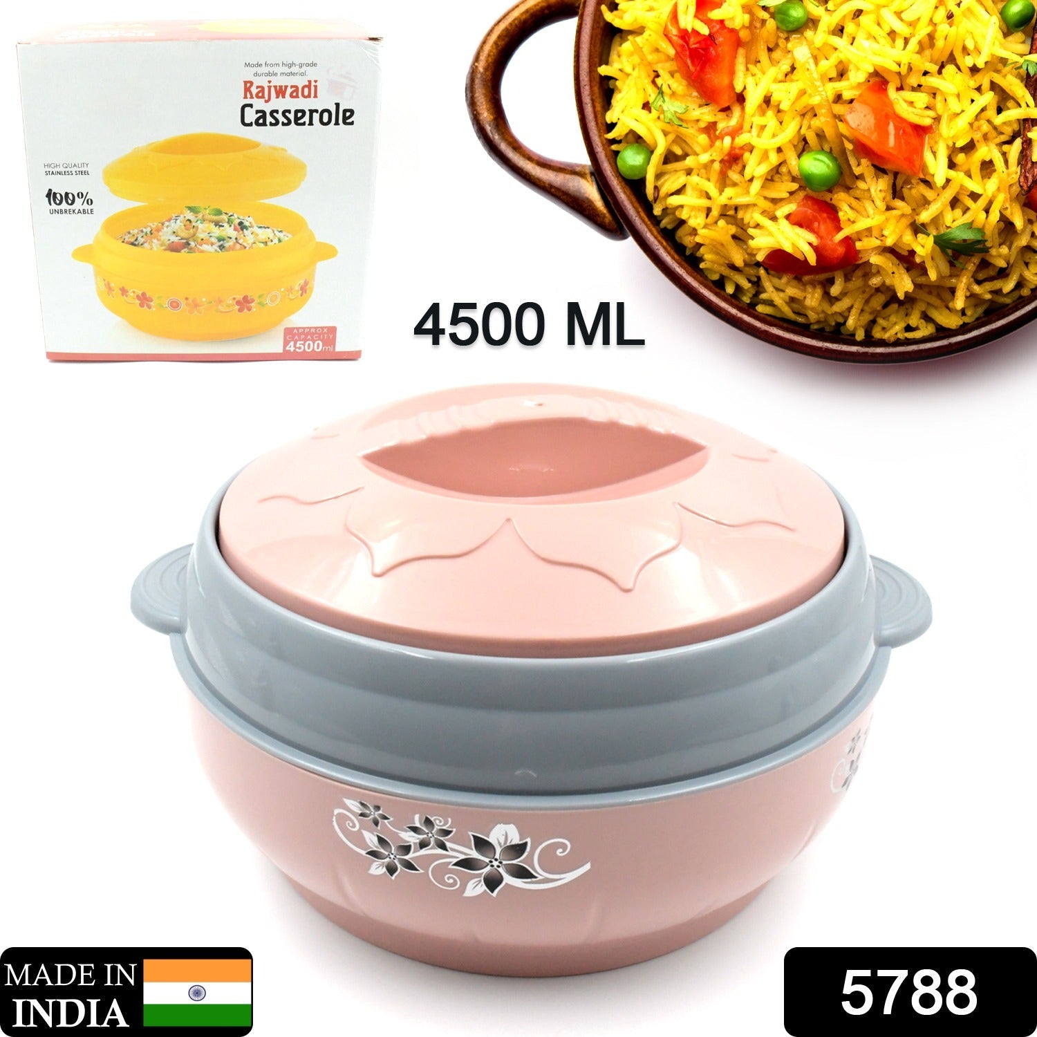 4500ml Insulated Casserole Box (Steel): Floral Print, Keeps Food Hot/Cold