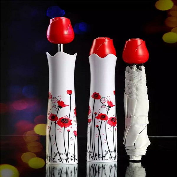 Rose umbrella Lightweight Waterproof UV Protection Mini Folding Creative Rose Flower Case