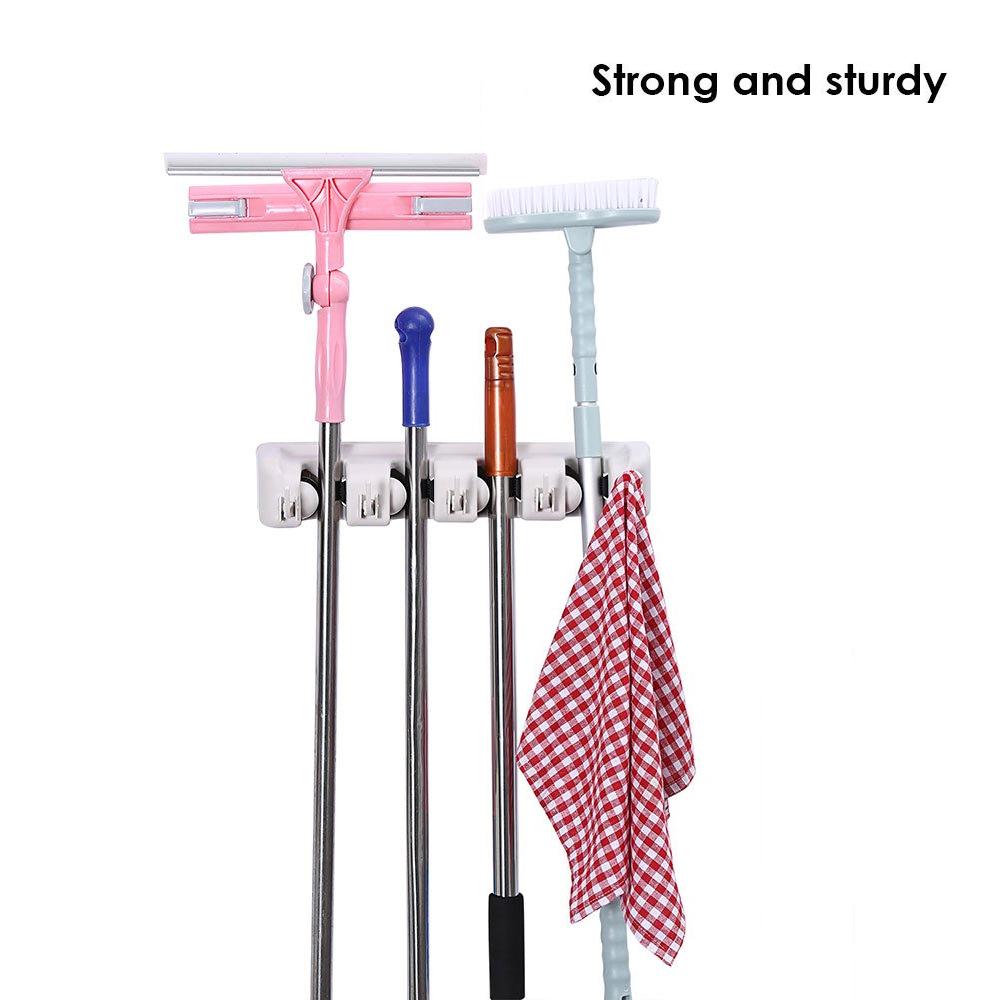 4 Layer Mop and Broom Holder, Garden Tool Organizer, Multipurpose Wall Mounted