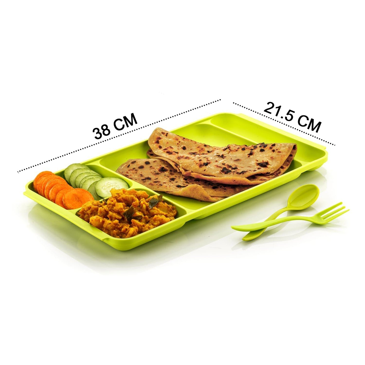 4Compartment Dish with Spoon and Fork(1 Dish Set with 1Spoon and 1Fork) Dinner Plate Plastic Compartment Plate Pav Bhaji Plate 4-Compartments Divided Plastic Food Plate.