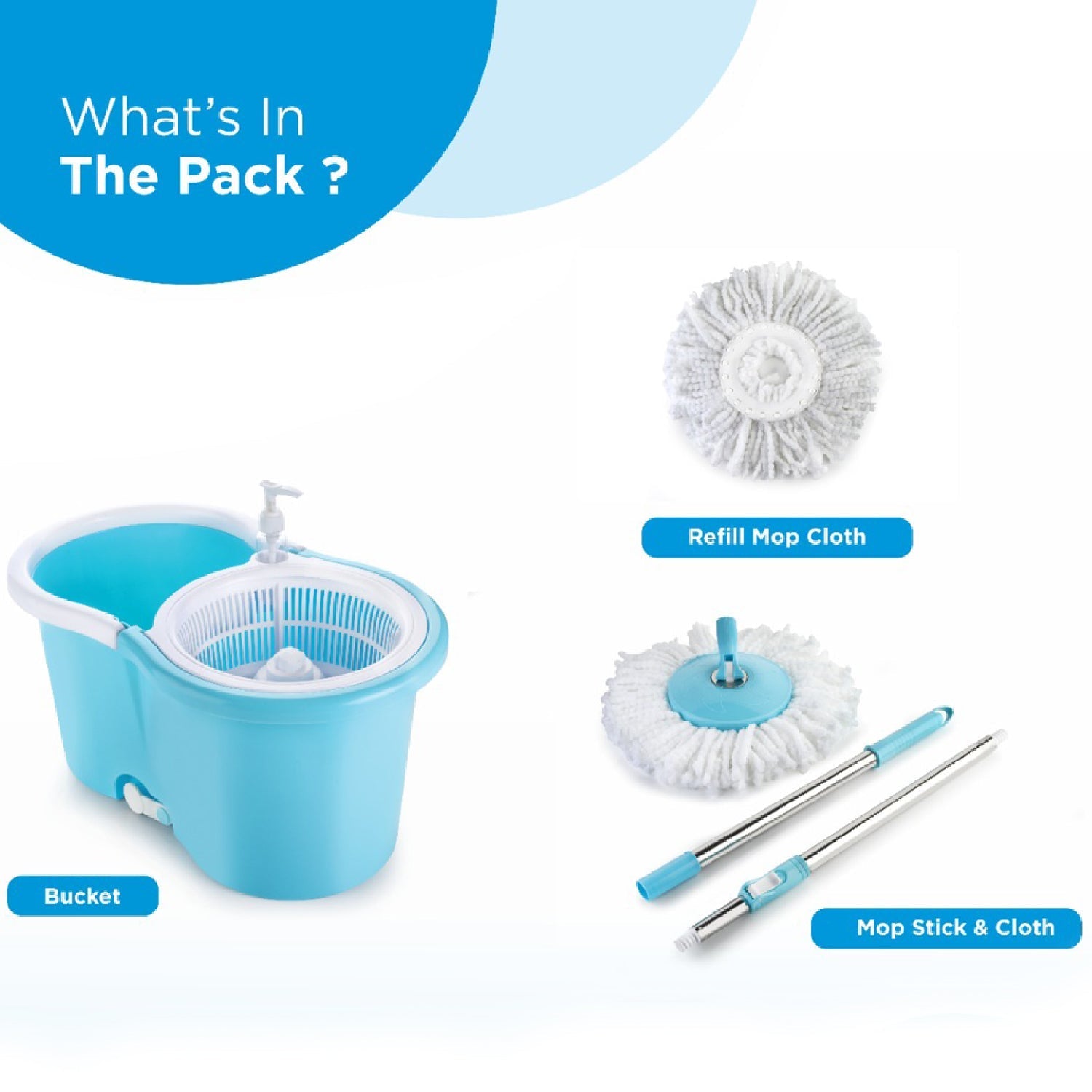 Plastic Spinner Bucket Mop 360 Degree Self Spin Wringing with 2 Absorbers for Home and Office Floor Cleaning Mops Set