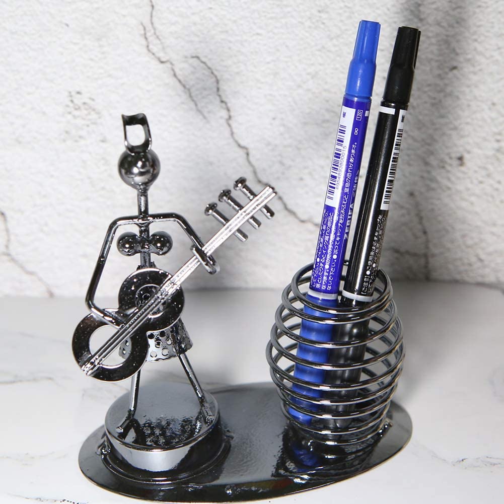 Girl Musician Playing Bass Guitar Pen Stand Showpiece